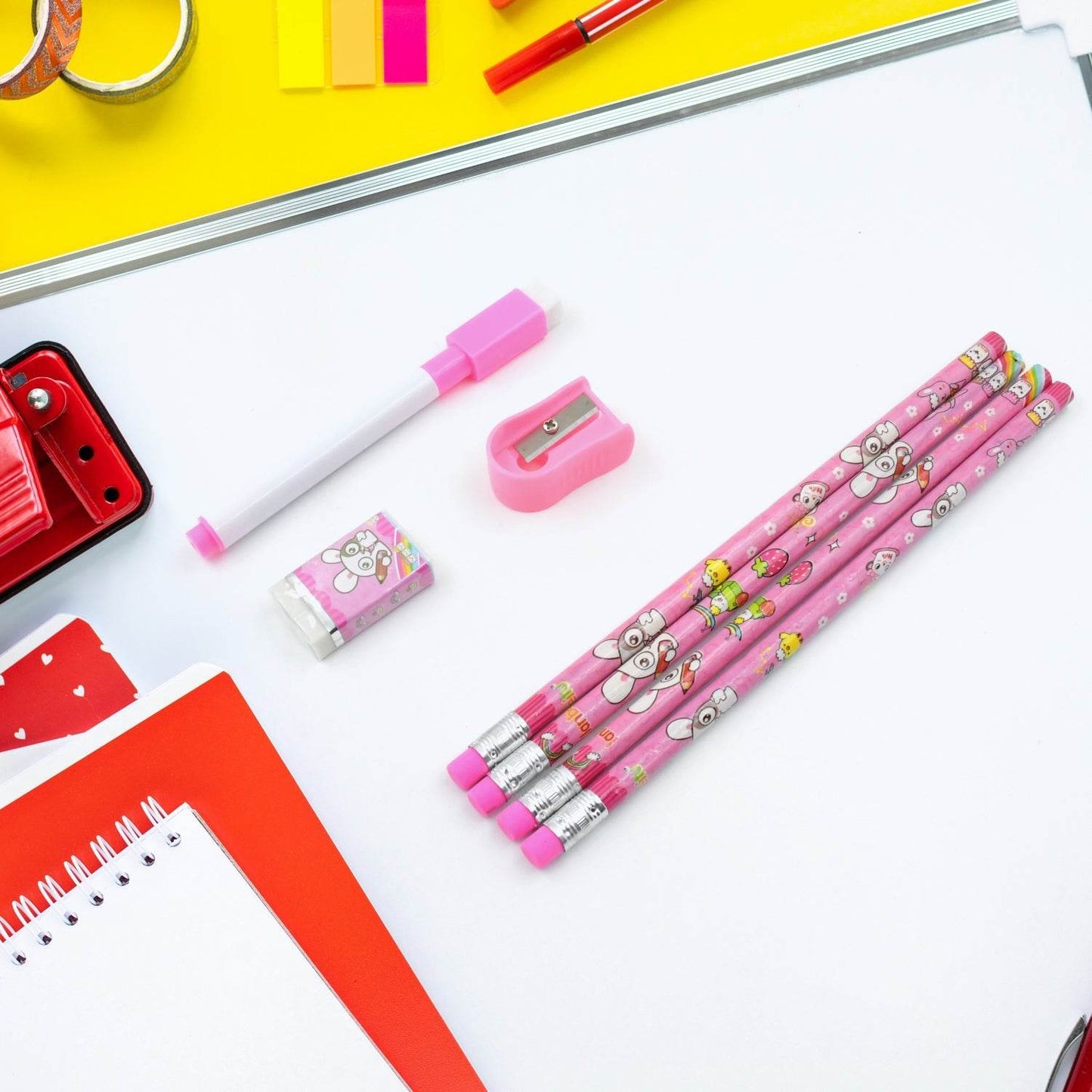 Kids' Stationery Kit: Wooden Pencils, Sharpener, Eraser, Diary (8 Pc Set) - Gadgetspiremart