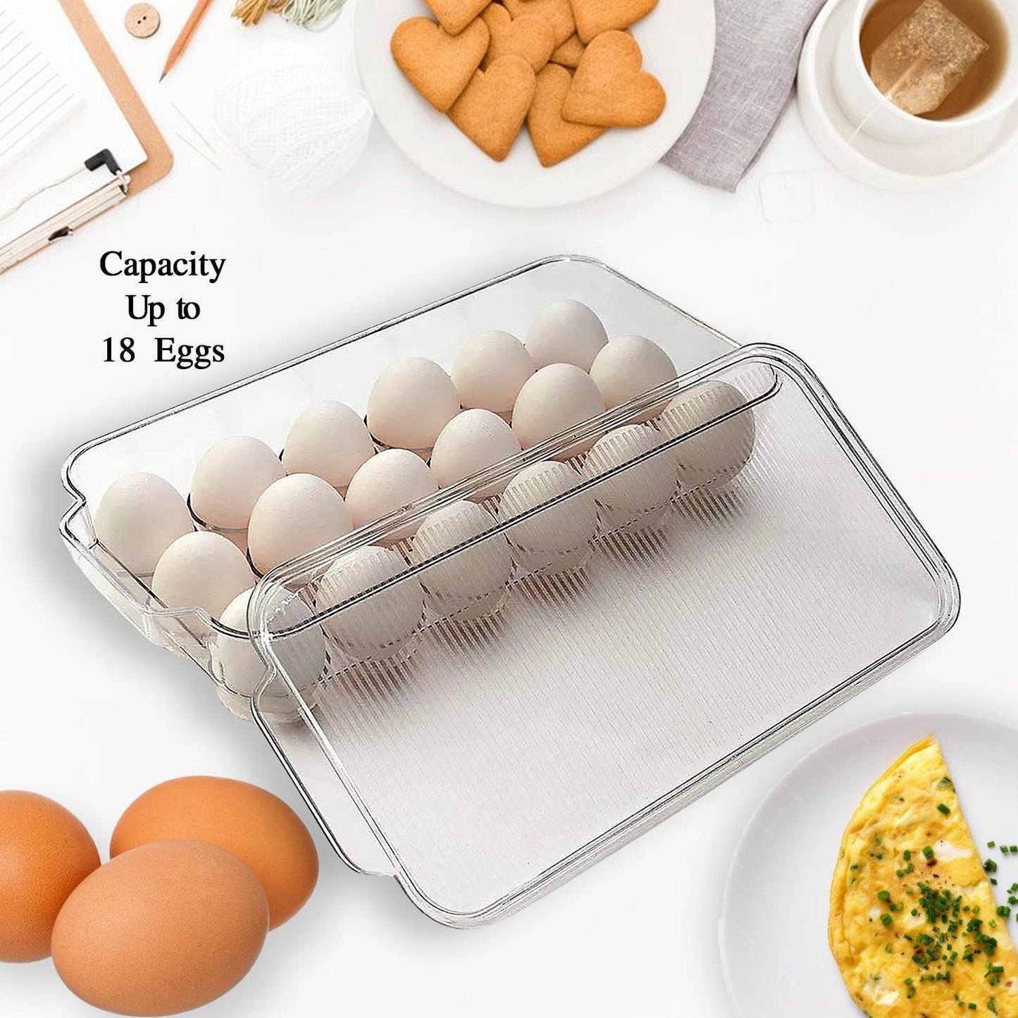 Plastic 18 Cavity Egg Storage Box Or Egg Trays For Refrigerator With Lid & Handles High Quality, Rectangular Egg Tray Box For 18 Egg (1 Pc) - Gadgetspiremart