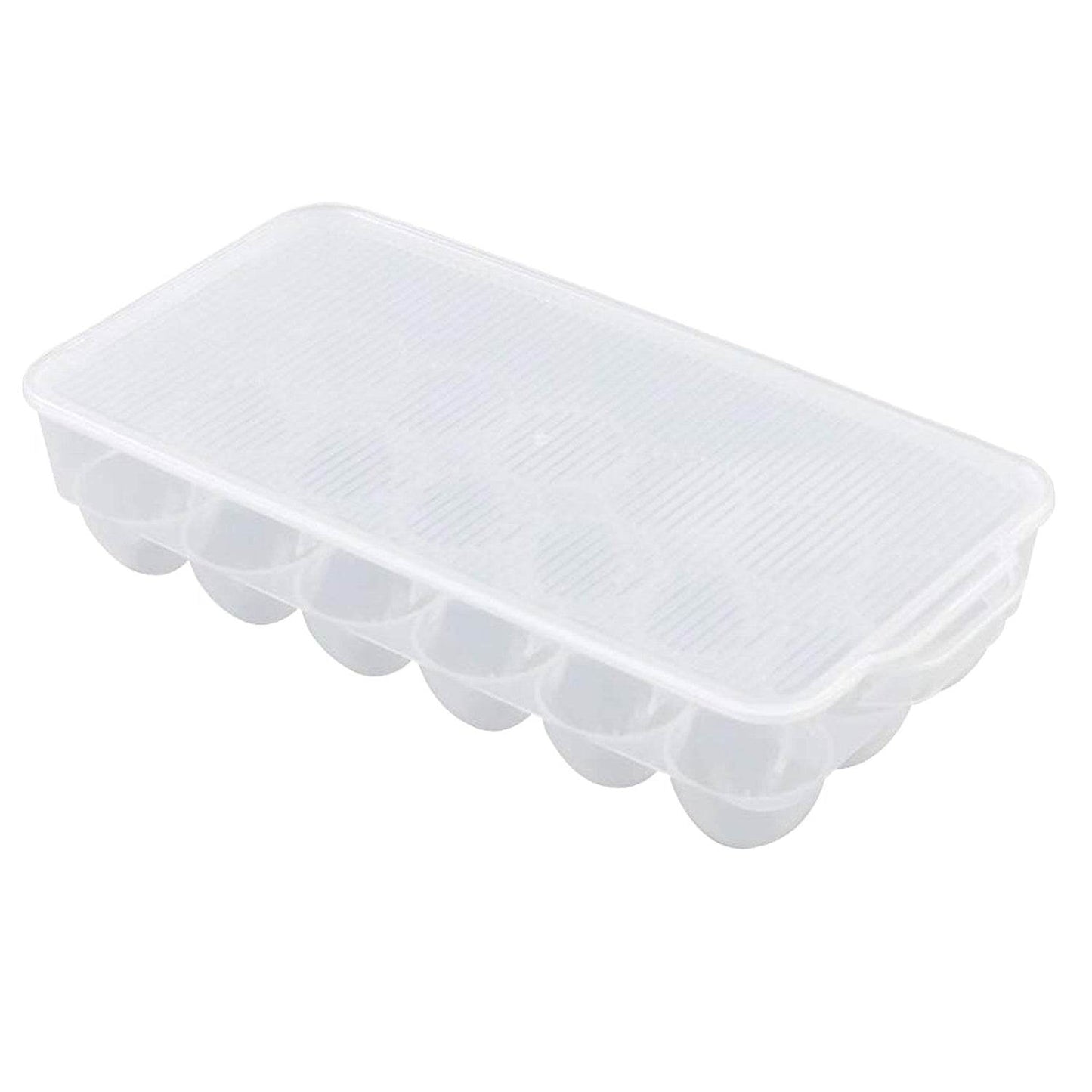 Plastic 18 Cavity Egg Storage Box Or Egg Trays For Refrigerator With Lid & Handles High Quality, Rectangular Egg Tray Box For 18 Egg (1 Pc) - Gadgetspiremart