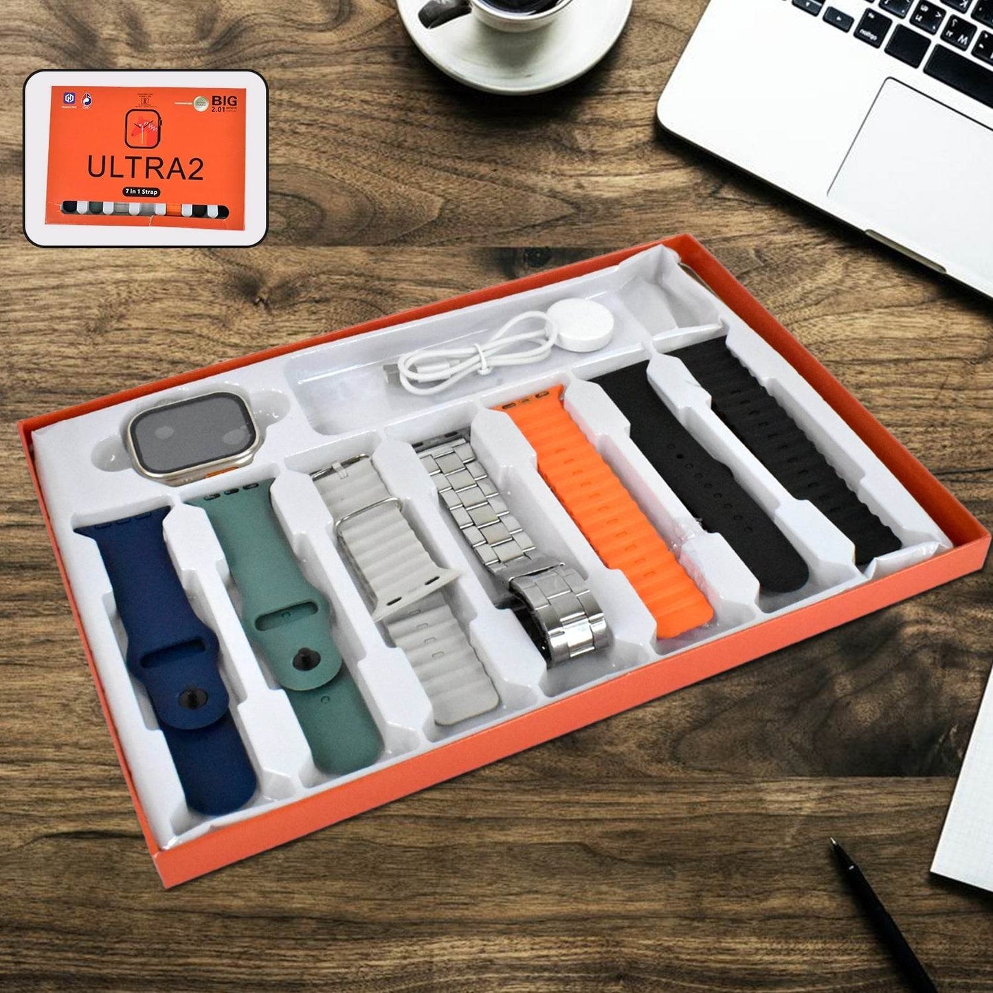 7 in 1 Ultra Smart watch Combo with Seven Classic Straps & Transparent Screen Guard (1 Set / Mix Color) - Gadgetspiremart