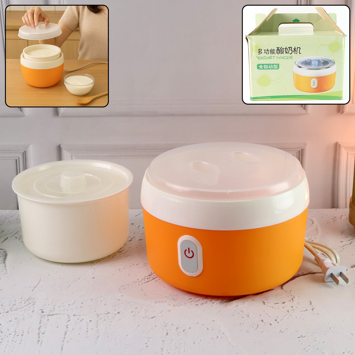 Orange Electronic Yogurt Maker-Automatic 1L Yoghurt Machine for Home Use