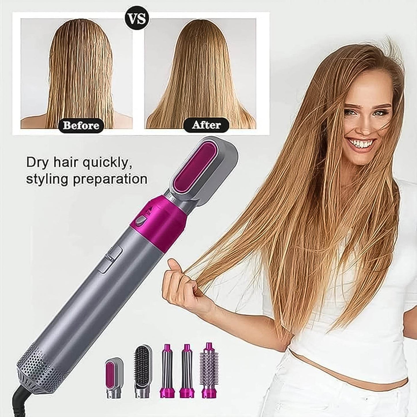 5 In 1 Hair Dryer Brush, Multifunctional Hot Air Styler Hair Tools - Gadgetspiremart