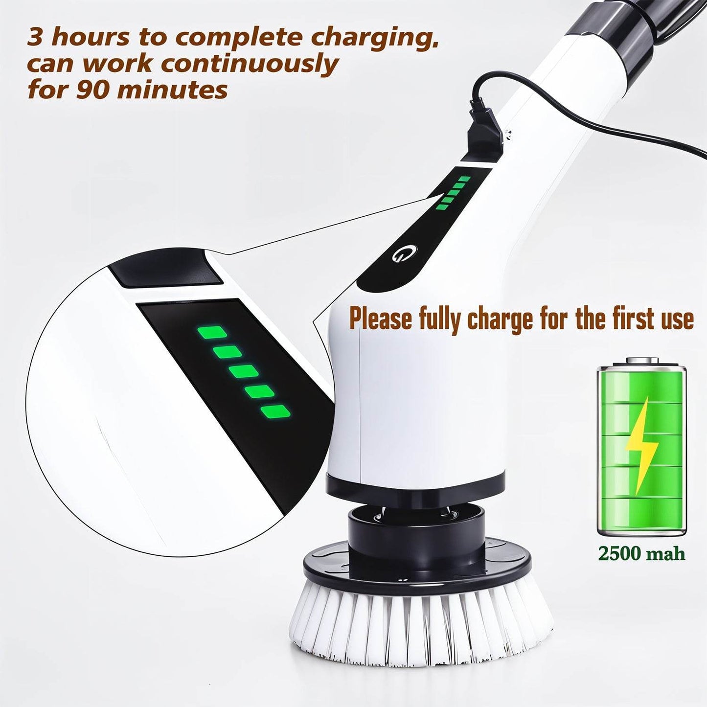 7-in-1 Electric Spin Scrubber Cleaning Brush with Extension Handle (1 Set) - Gadgetspiremart