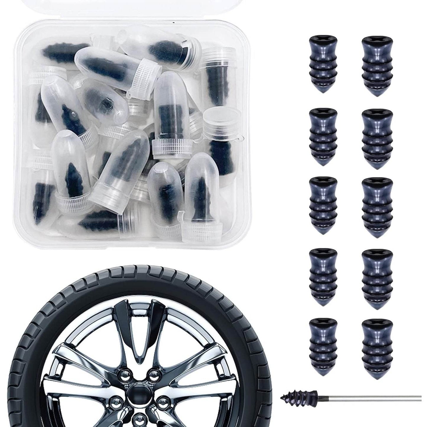 Tire Repair Rubber Nail Car Tire Repair Nails Tire Repair Rubber Screws, Black (10 Pcs Set) - Gadgetspiremart
