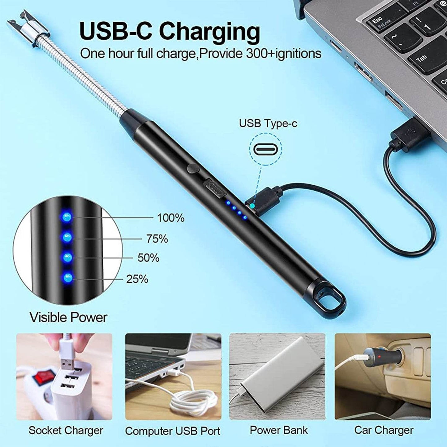 Long Flexible USB Rechargeable Electric Arc Lighter – Windproof, Flameless Plasma - Gadgetspiremart