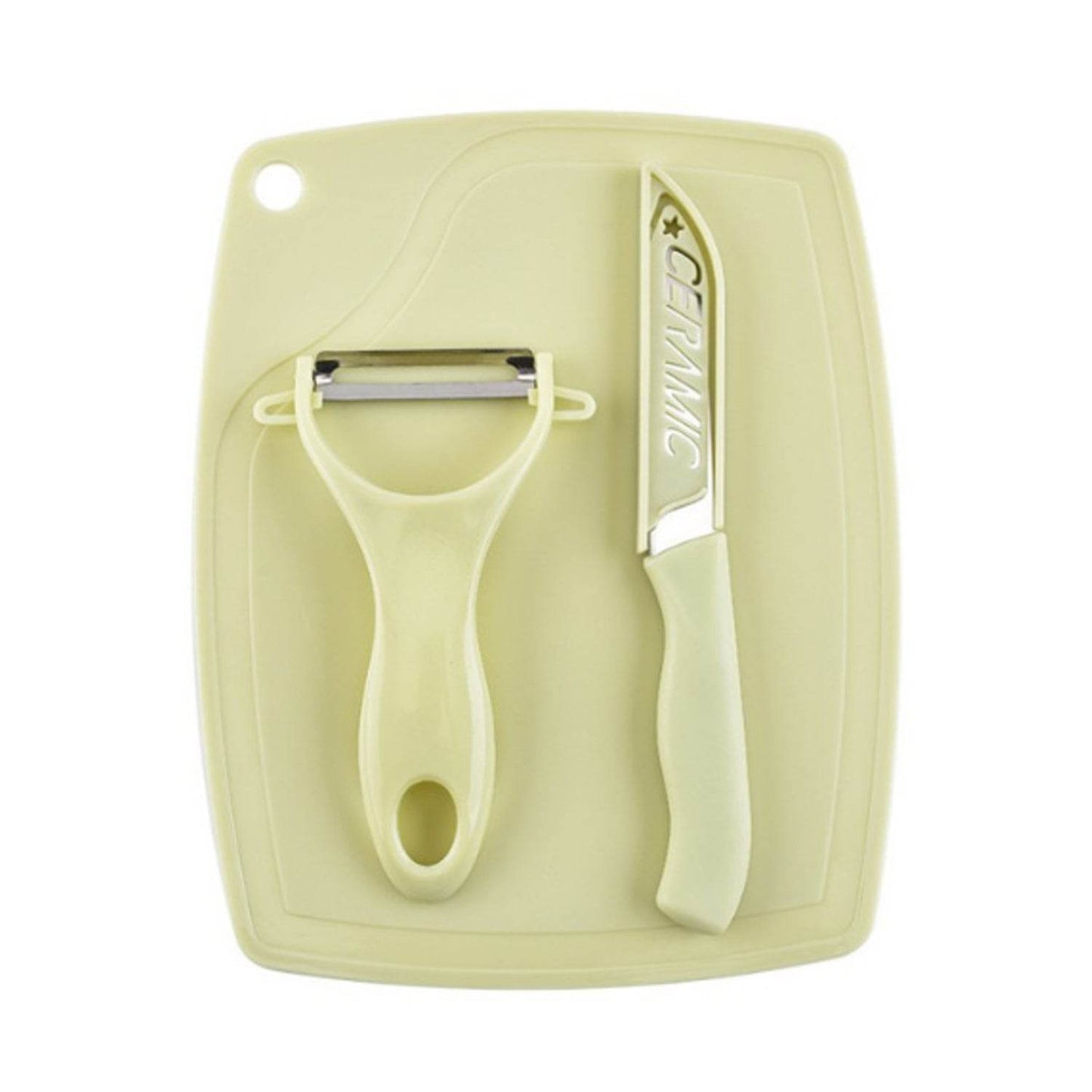 Plastic Kitchen Peeler - Green & Classic Stainless Steel 3-Piece Knife Set Combo - Gadgetspiremart