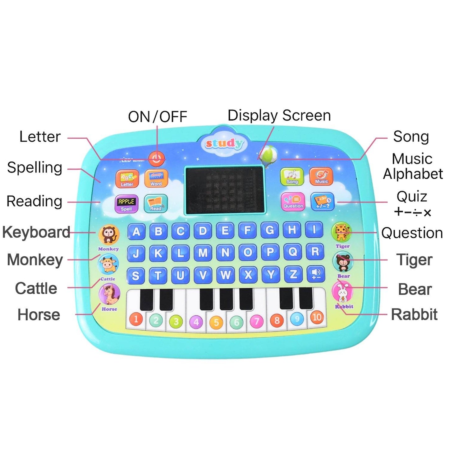 Learning Educational Computer Kids Piano Laptop with LED Screen & Music - Gadgetspiremart