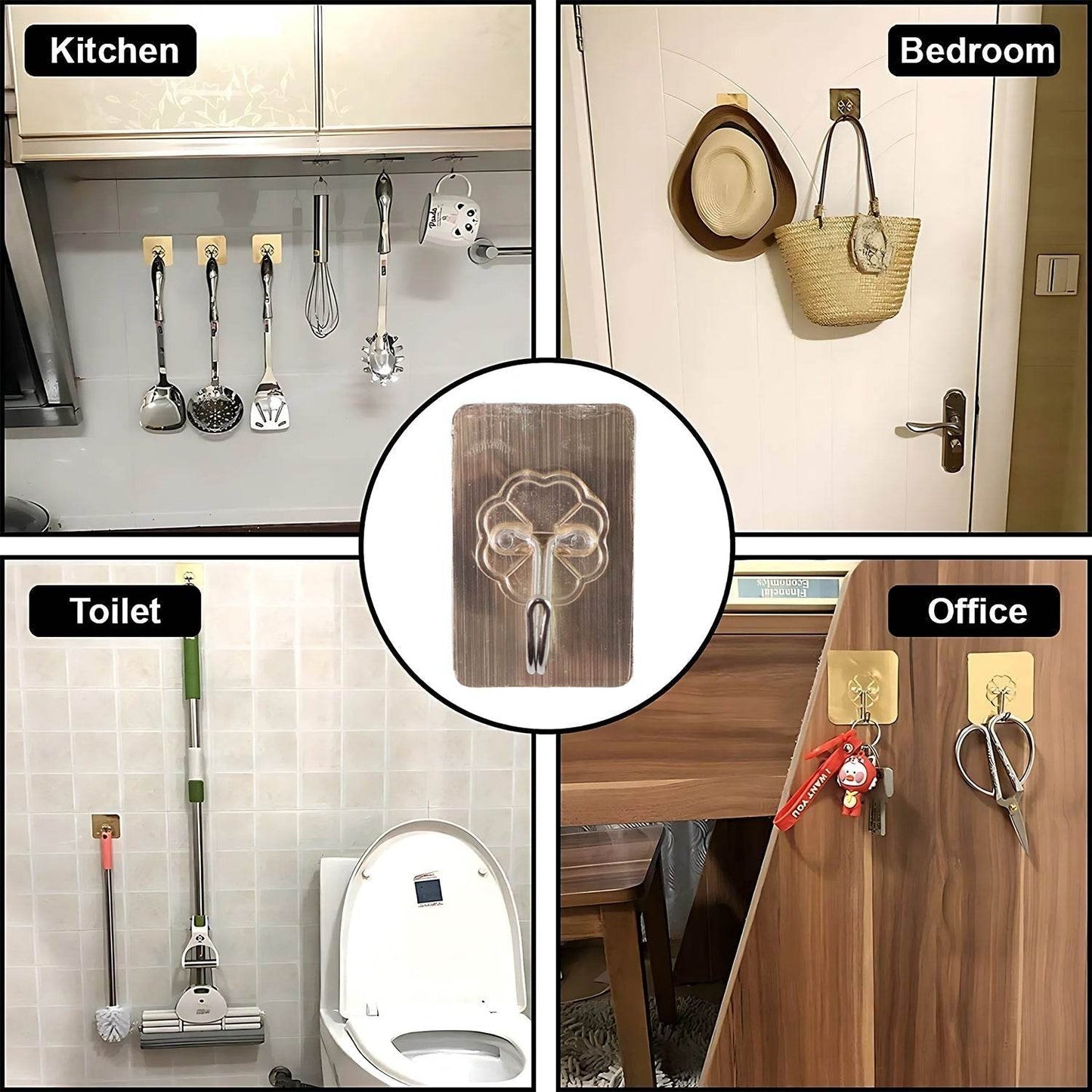 Plastic Adhesive Sticky Waterproof and Oil Proof, Wall Hook (5.5×3.5 Cm & 10 Pc) - Gadgetspiremart