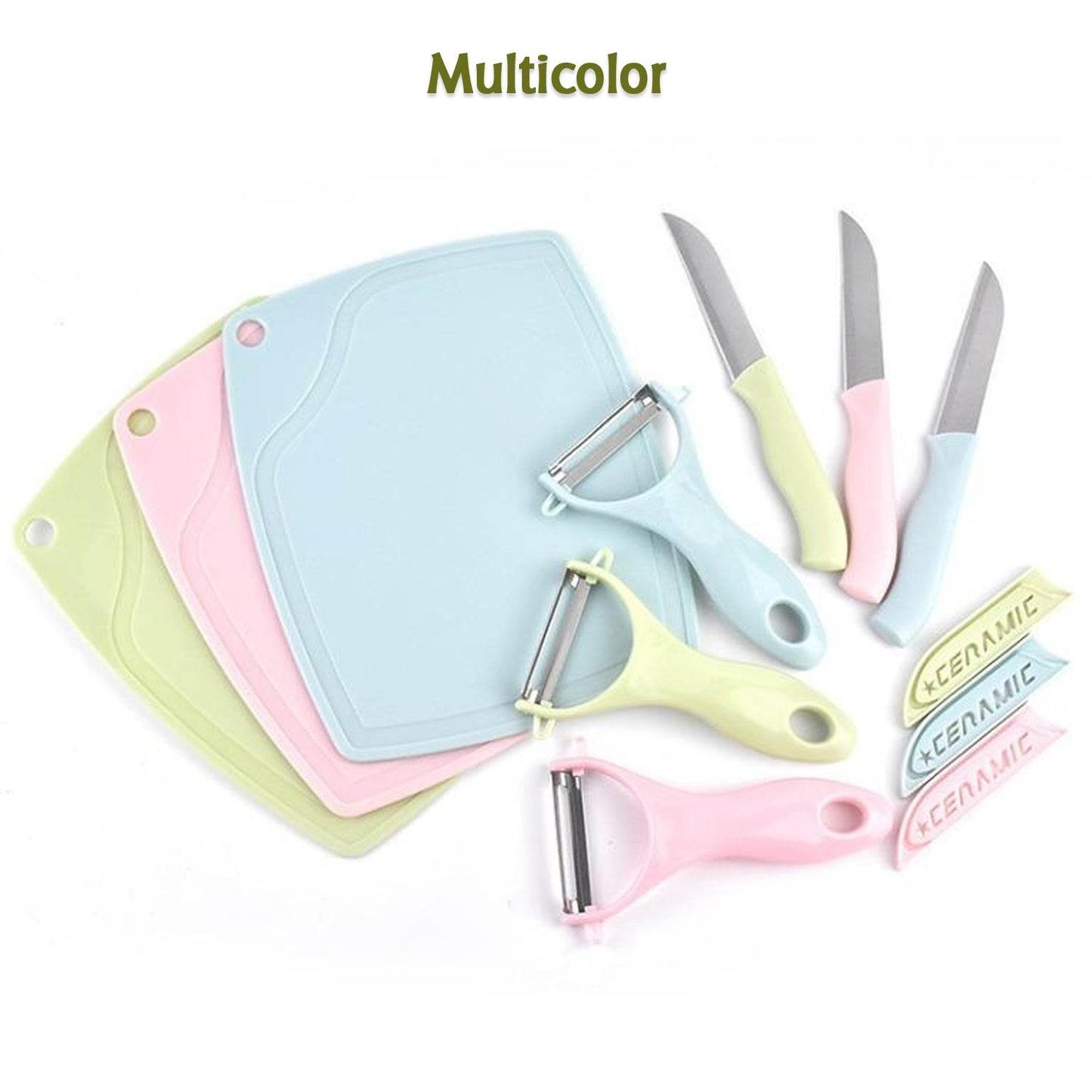 Plastic Kitchen Peeler - Green & Classic Stainless Steel 3-Piece Knife Set Combo - Gadgetspiremart
