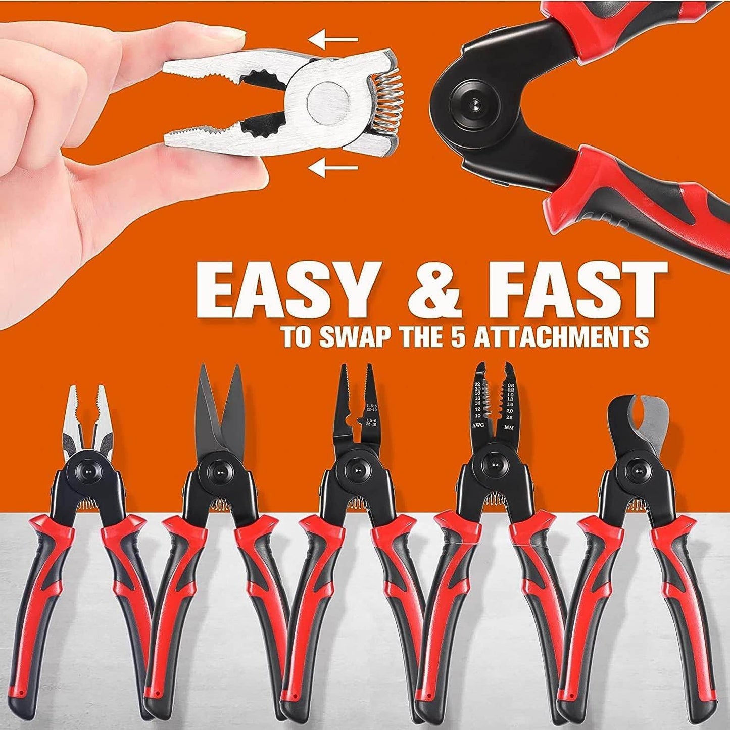 5 in 1 Wire Stripper Pliers Set, Soft Grip, Anti-Slip, Alloy Steel, Cutting, Gripping, Stripping - Gadgetspiremart