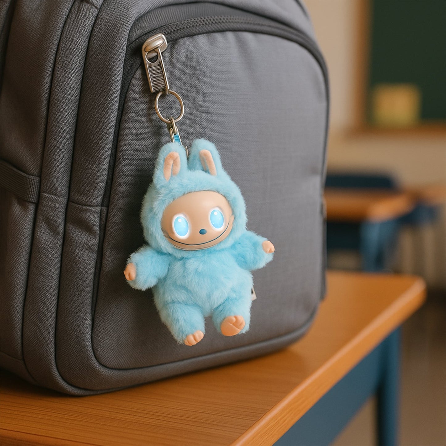 Sky Blue Plush Toy Cartoon Keychain with Hook Colorful Animal Sky Blue Have a Seat Vinyl Plush Blind Box (1 Pc)