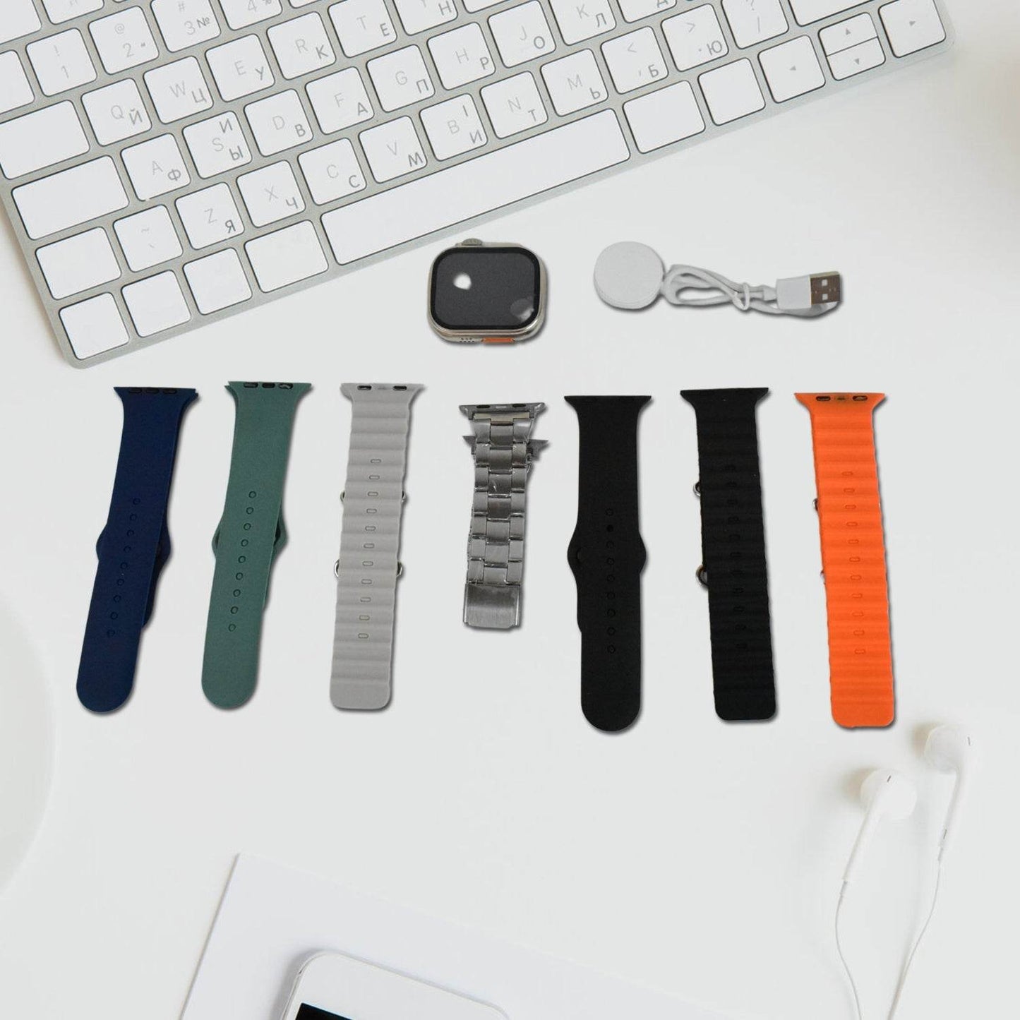7 in 1 Ultra Smart watch Combo with Seven Classic Straps & Transparent Screen Guard (1 Set / Mix Color) - Gadgetspiremart