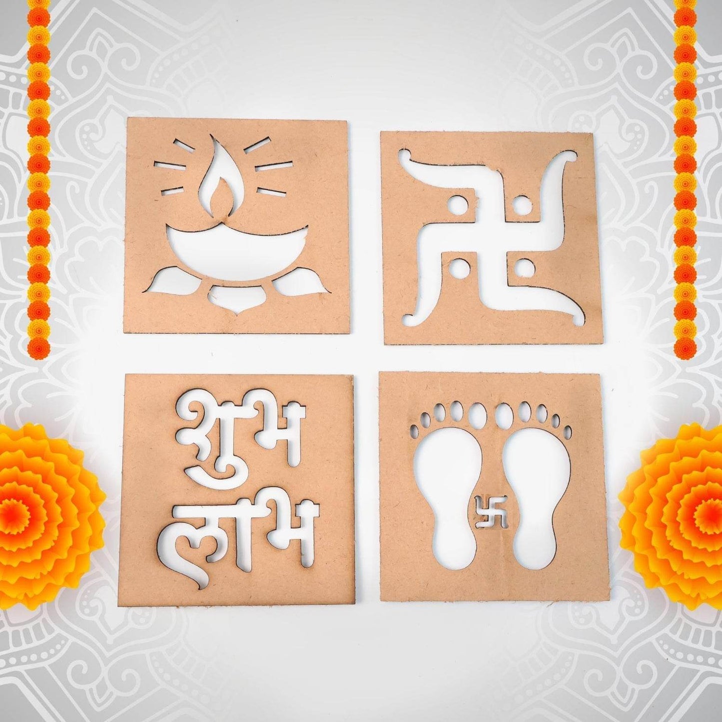 Wooden Decorative Cutouts (Mix Design / 4 Pc) - Gadgetspiremart
