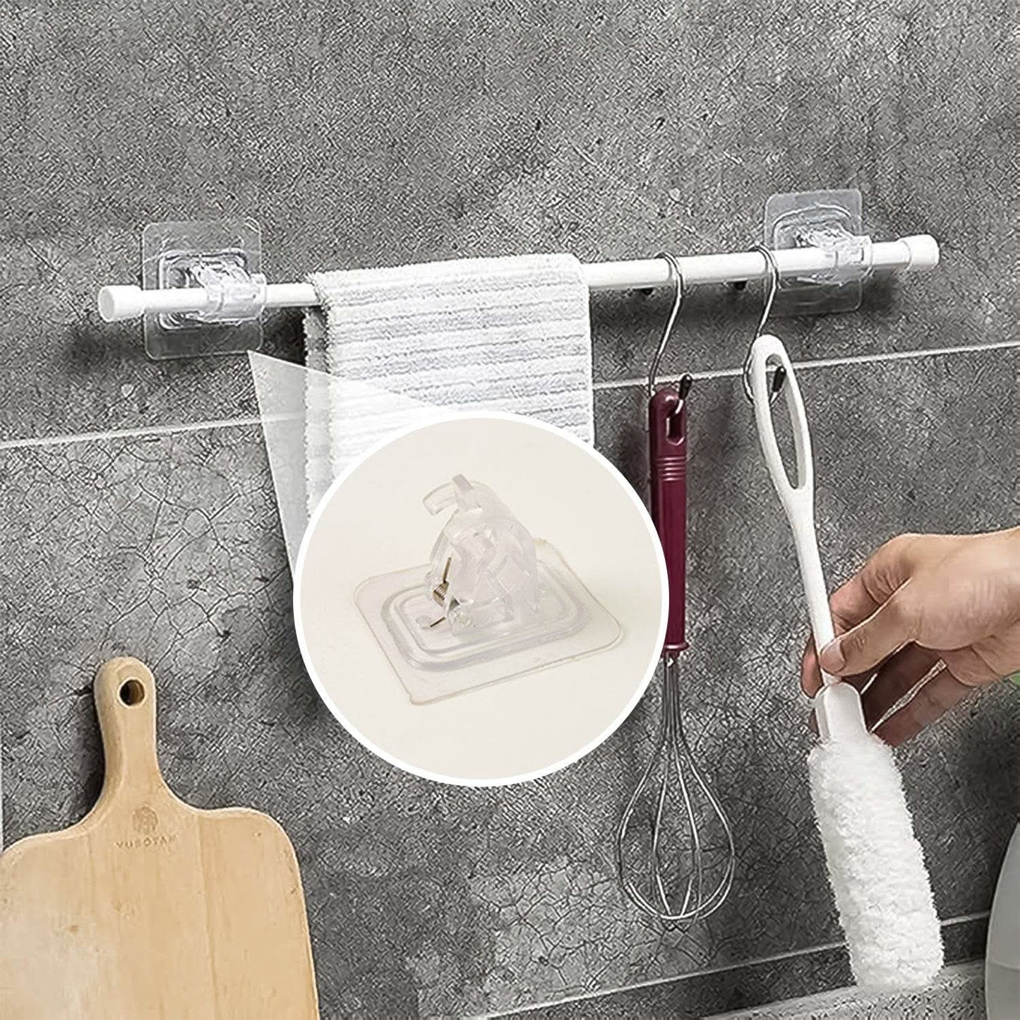 Wall Mount Transparent Self-Adhesive Clip with Strong Spring Grip