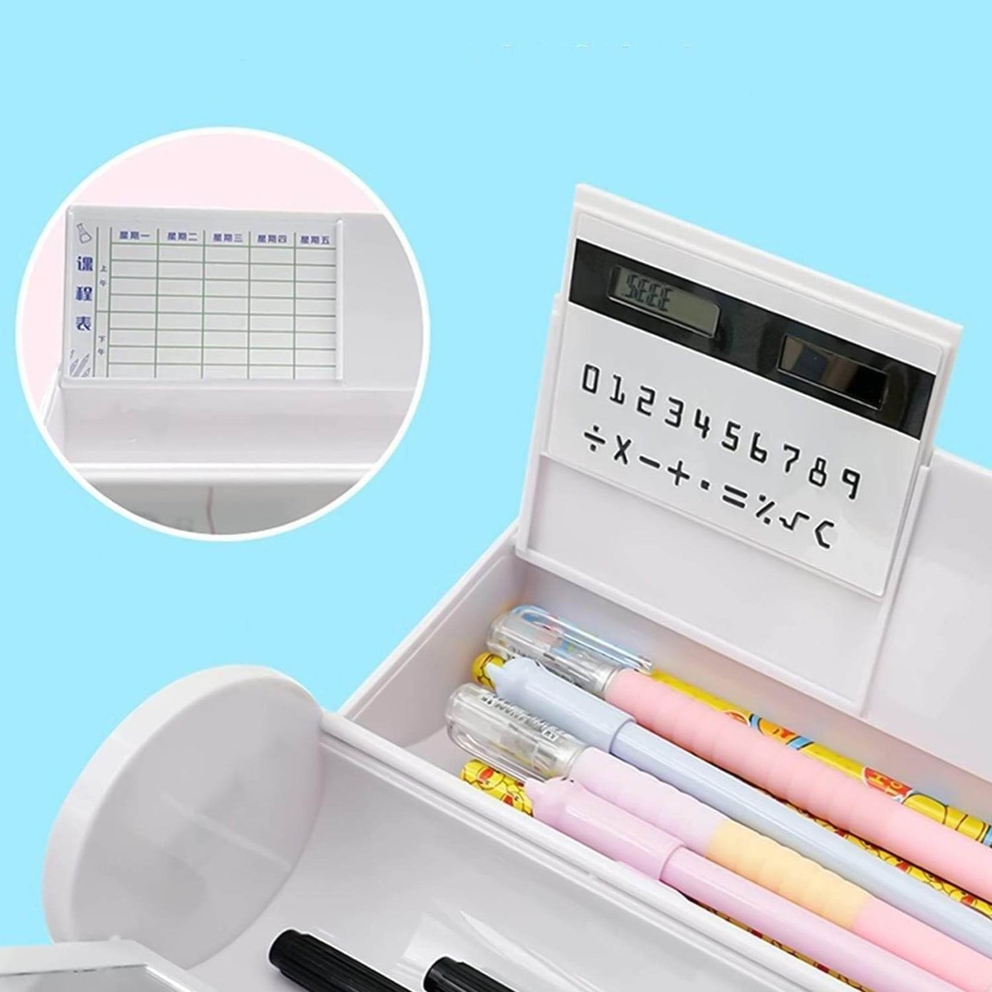 8 in 1 Compass Box, Geometry Box 2 Compartment, Pencil Box with 1 Calculator, 1 Mirror, 2 in 1 Marker Pen - Gadgetspiremart