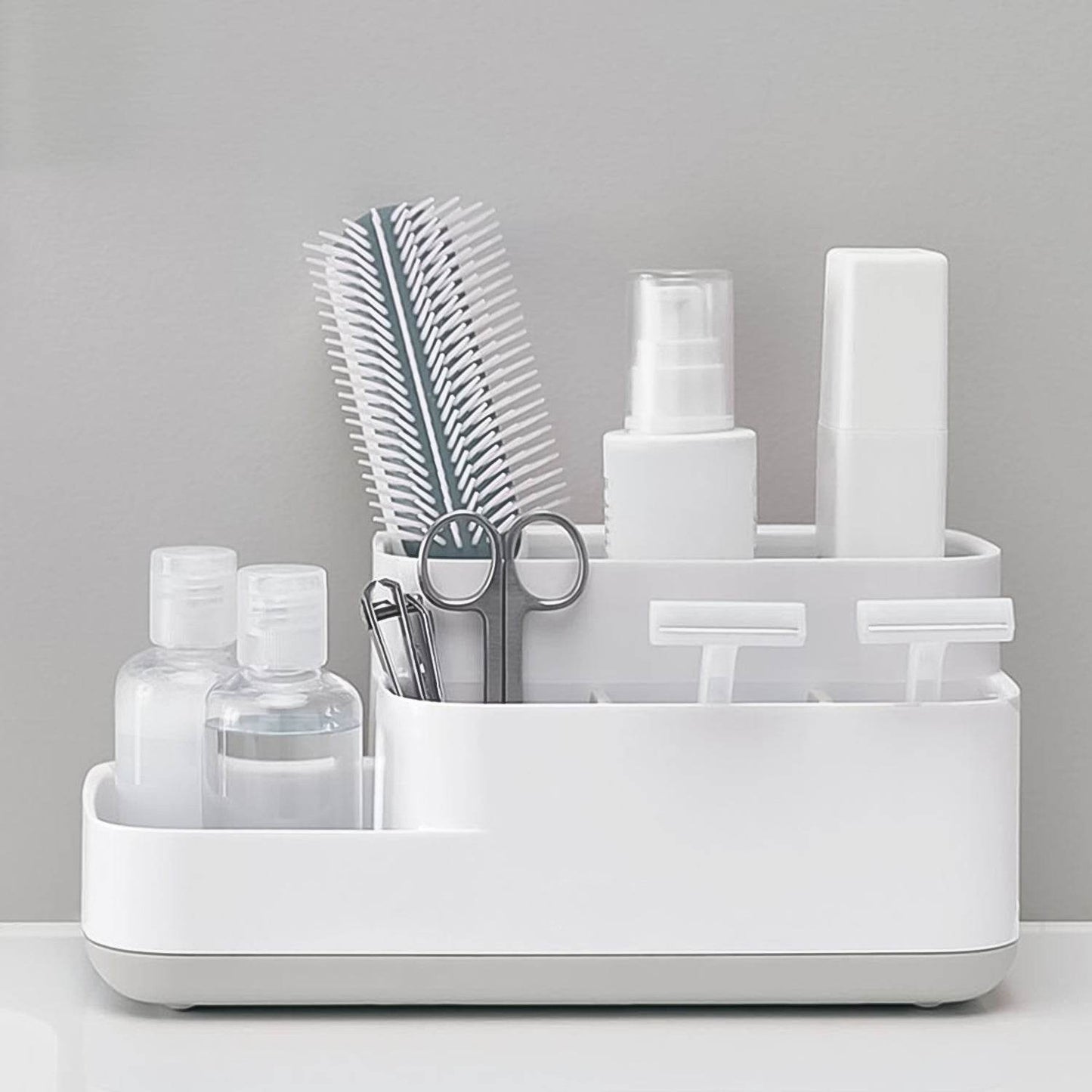 Plastic Multipurpose 5 Compartment Bathroom Desk Organizer Holder (1 Pc) - Gadgetspiremart