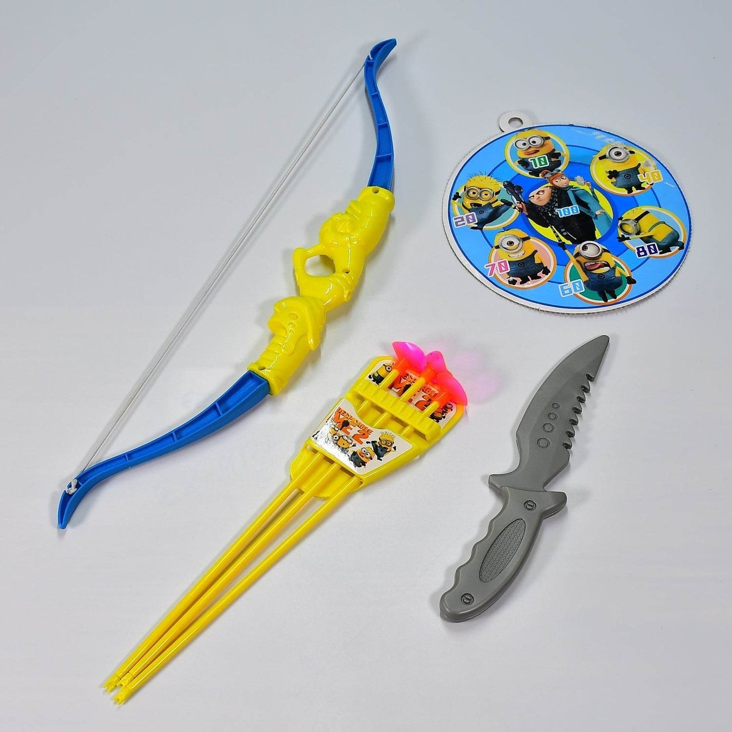 Plastic Archery Bow and Arrow Toy Set with single knife and 3pc Arrow and Target Board, - Gadgetspiremart
