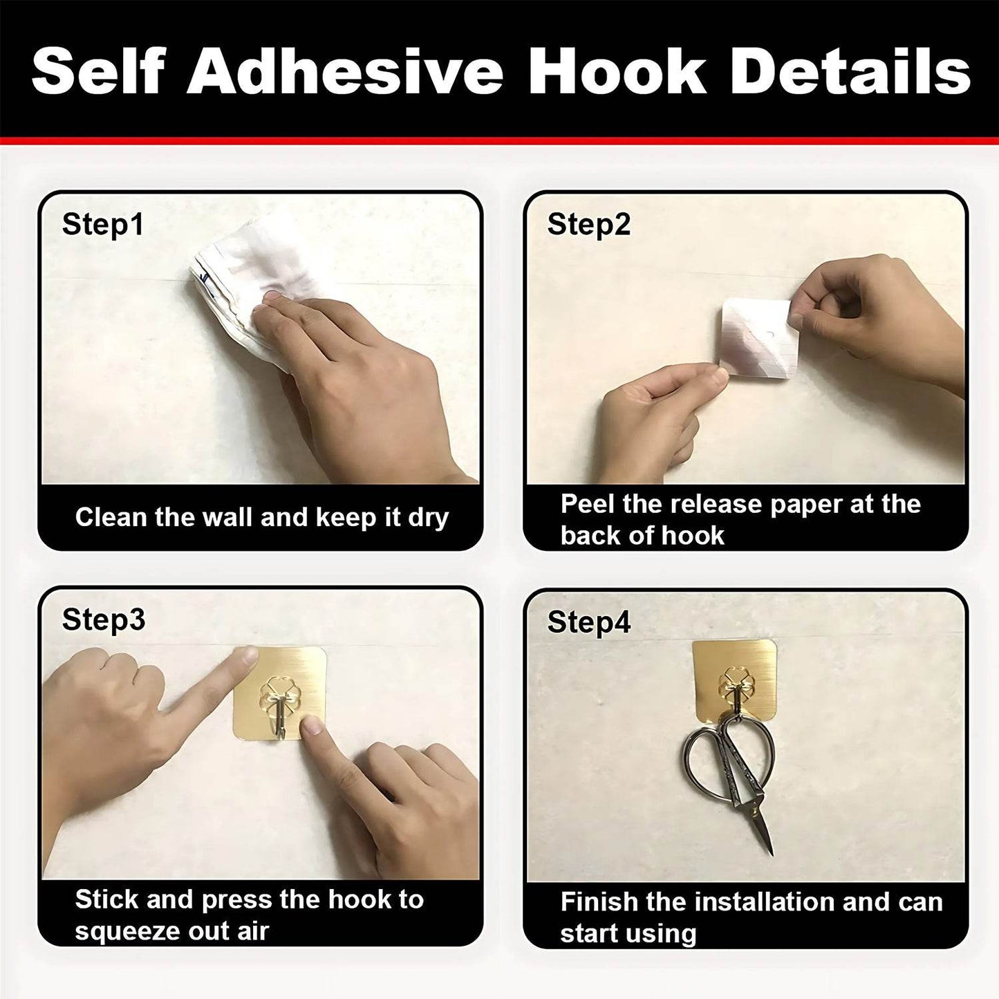 Plastic Adhesive Sticky Waterproof and Oil Proof, Wall Hook (5.5×3.5 Cm & 10 Pc) - Gadgetspiremart