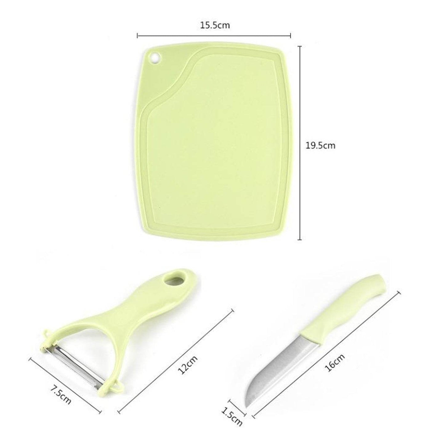 Plastic Kitchen Peeler - Green & Classic Stainless Steel 3-Piece Knife Set Combo - Gadgetspiremart
