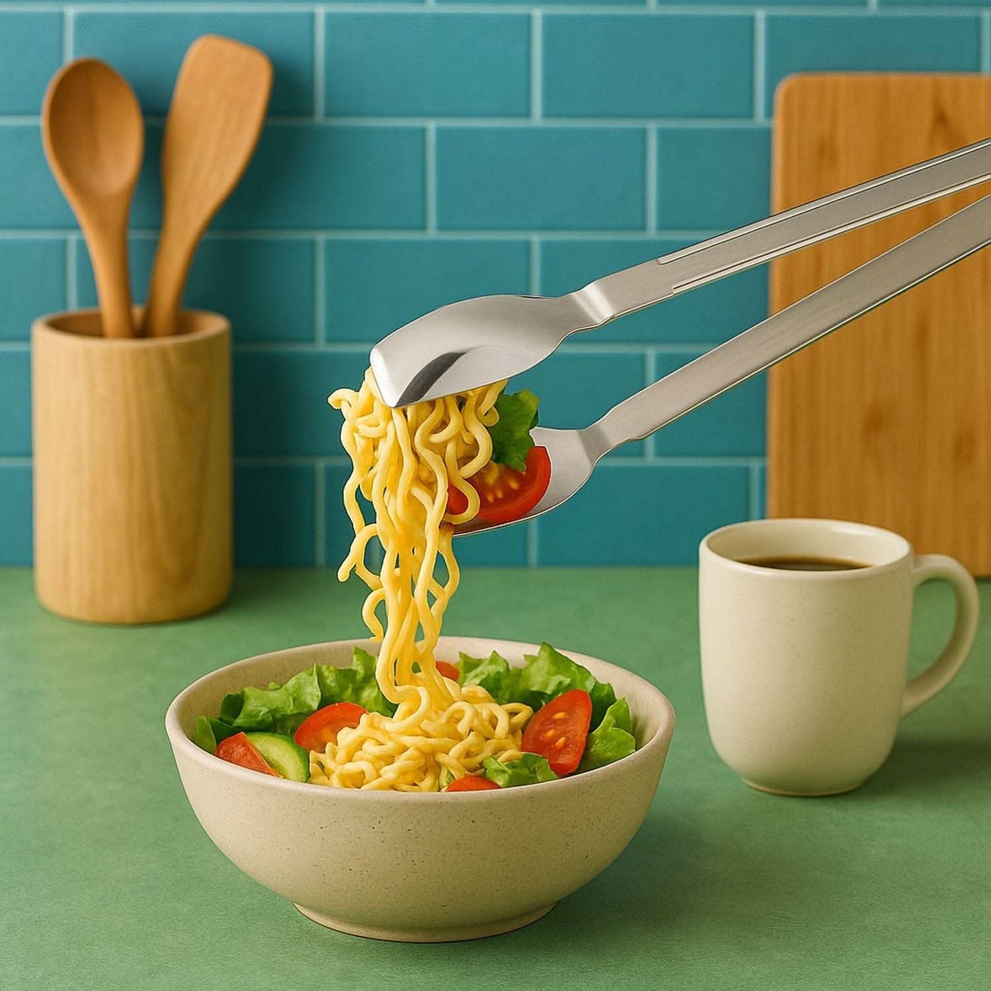 Stainless Steel Multipurpose Serving Tong – 2-in-1 Pasta & Salad Tong (1 Pc)