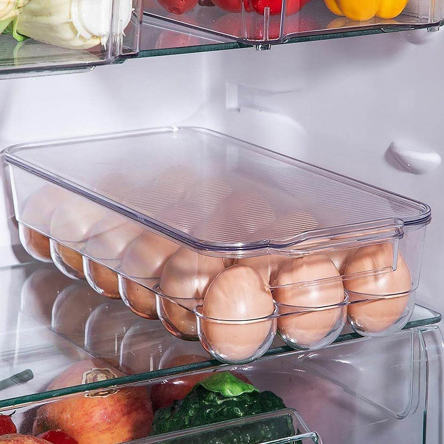 Plastic 18 Cavity Egg Storage Box Or Egg Trays For Refrigerator With Lid & Handles High Quality, Rectangular Egg Tray Box For 18 Egg (1 Pc) - Gadgetspiremart