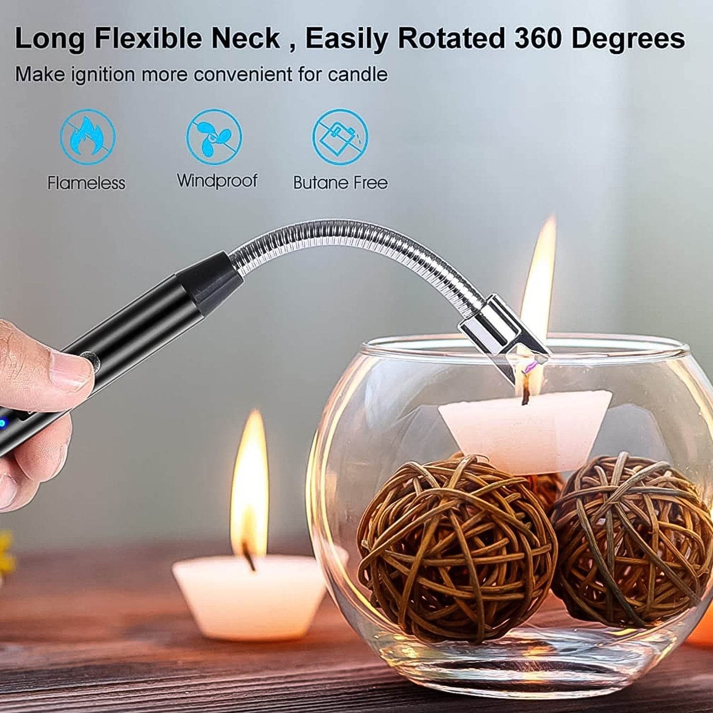 Long Flexible USB Rechargeable Electric Arc Lighter – Windproof, Flameless Plasma - Gadgetspiremart