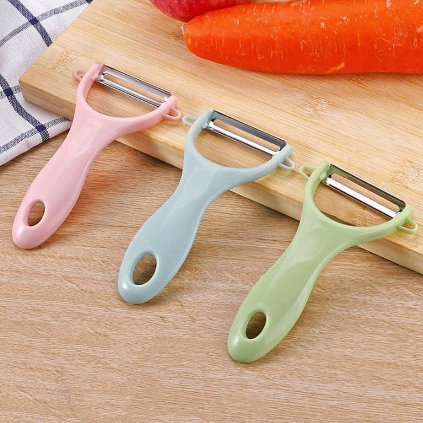 Plastic Kitchen Peeler - Green & Classic Stainless Steel 3-Piece Knife Set Combo - Gadgetspiremart