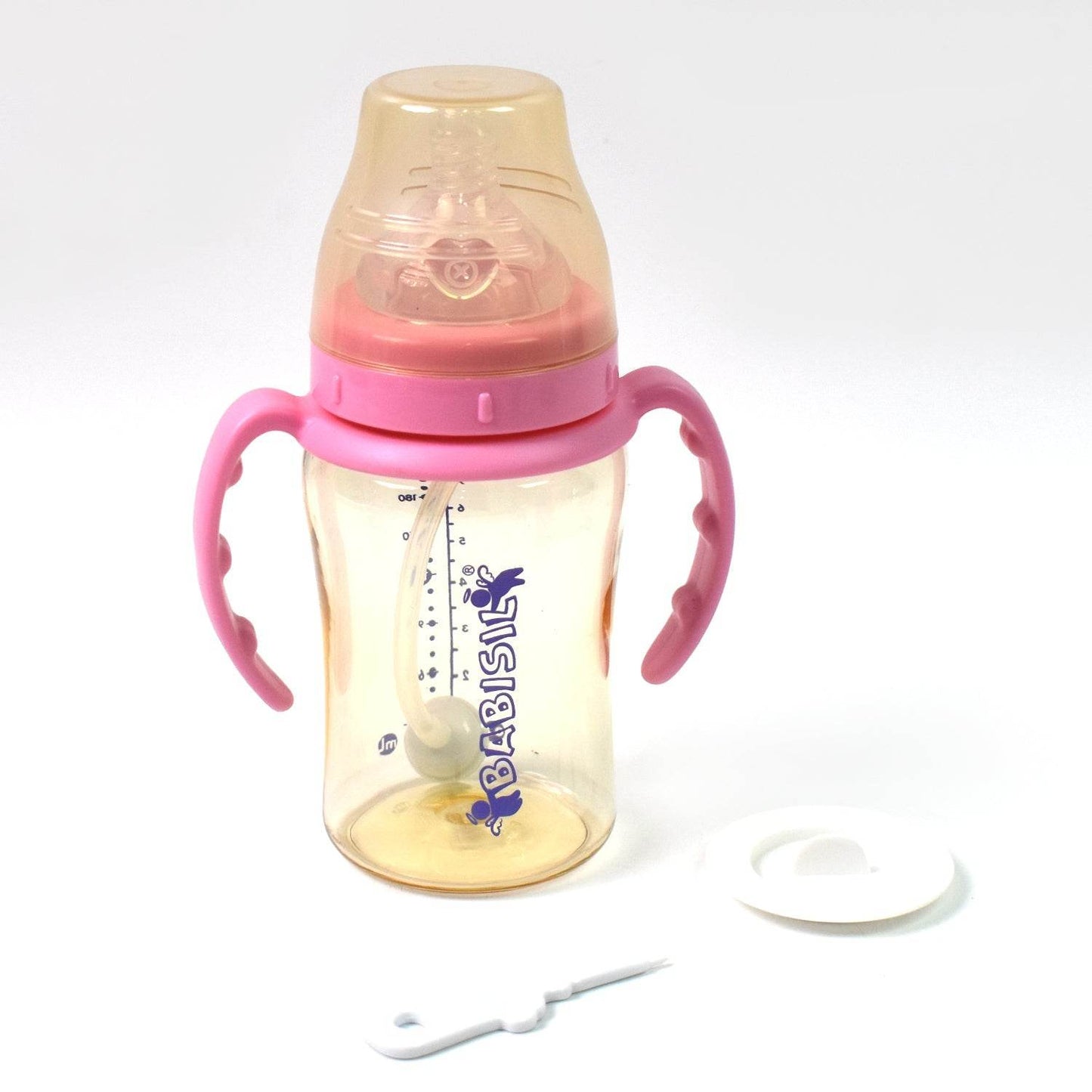 Plastic Baby Feeding Bottle with Handles & Straw (220 ML / 1 Pc) - Gadgetspiremart