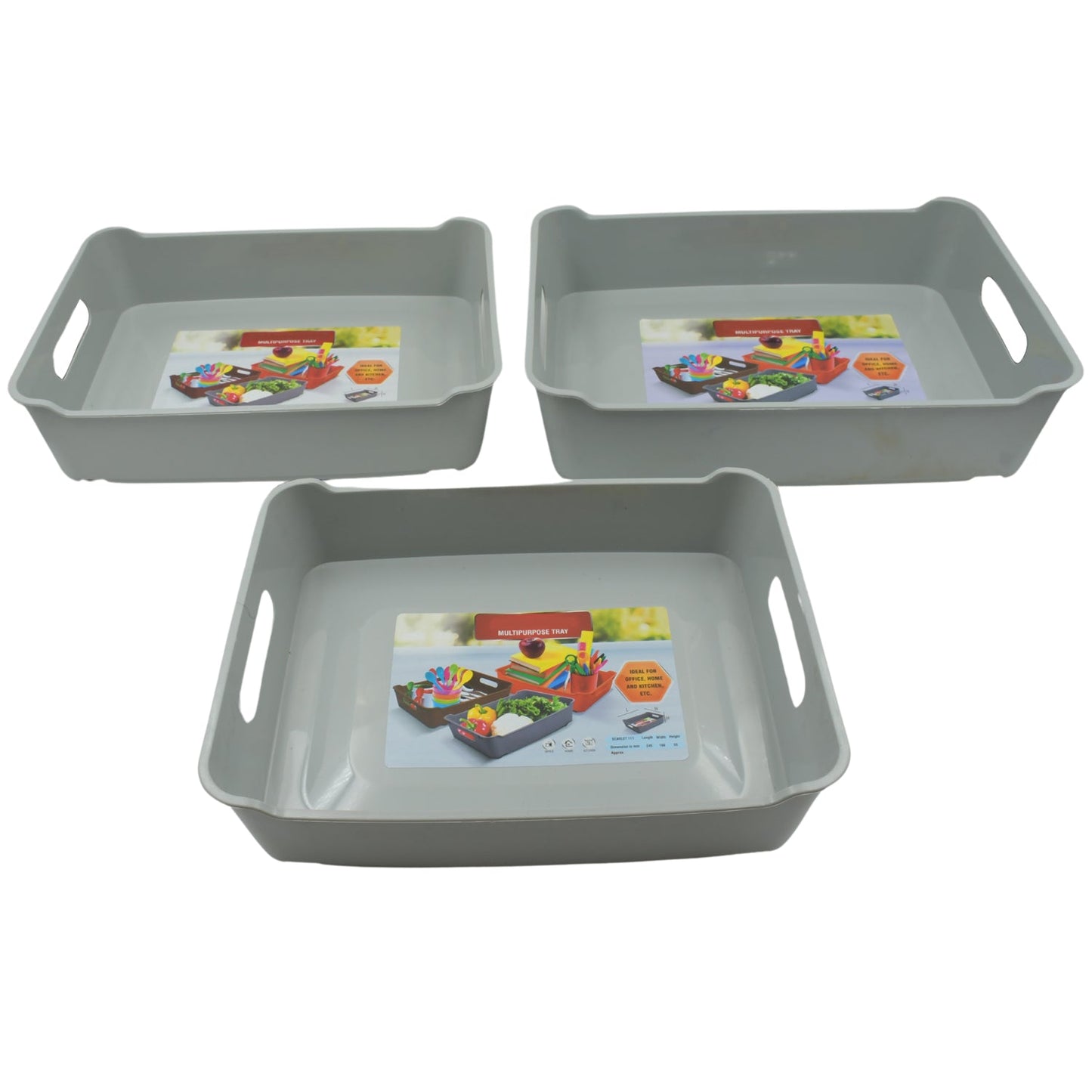 Multipurpose Organising & Storage Plastic Tray, Fruit & Vegetable/ Multi Purpose Tray, Organizer for Kitchen, Countertop, Cabinet, Bathroom Plastic Storage Basket For Store Fruits, Vegetables, Magazines, Cosmetics, Stationary Set of 3