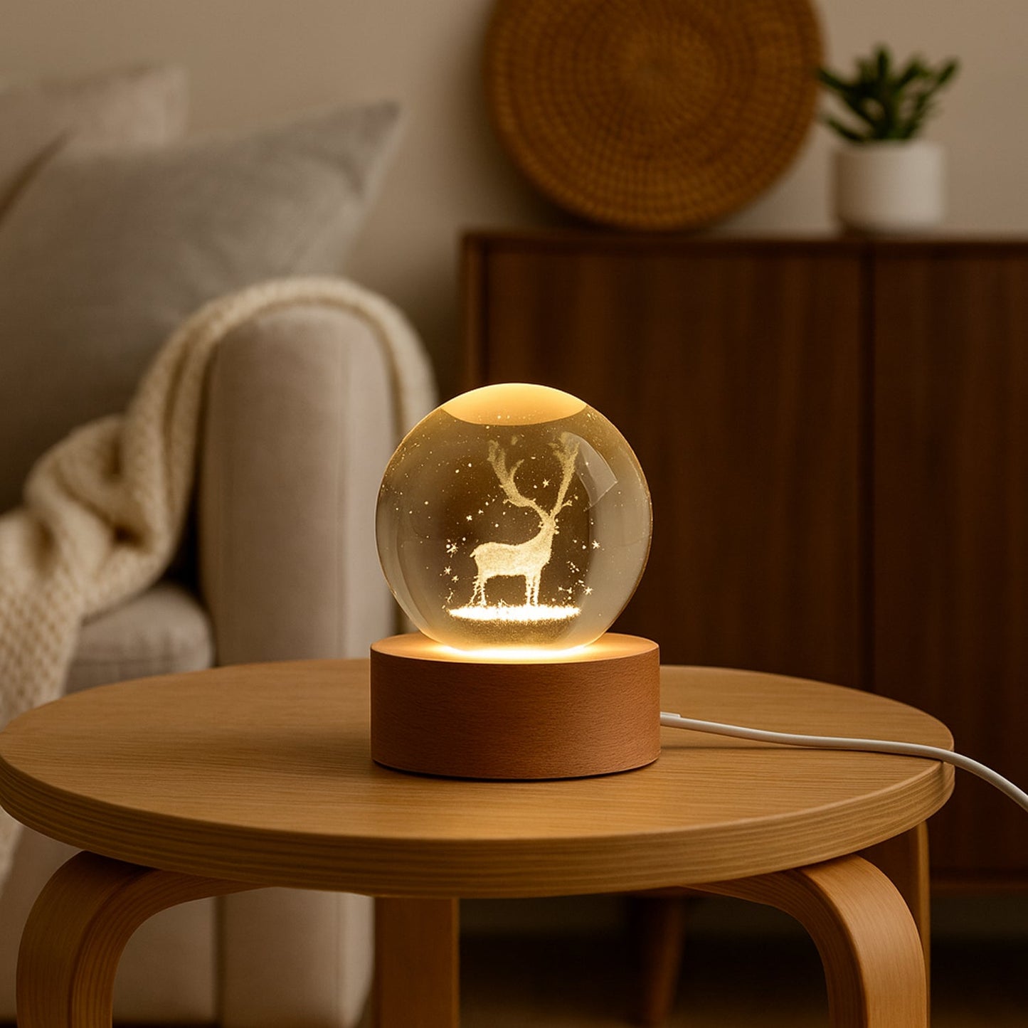 Crystal Ball Night Light Glass Ball Night Lamp with Wood Base