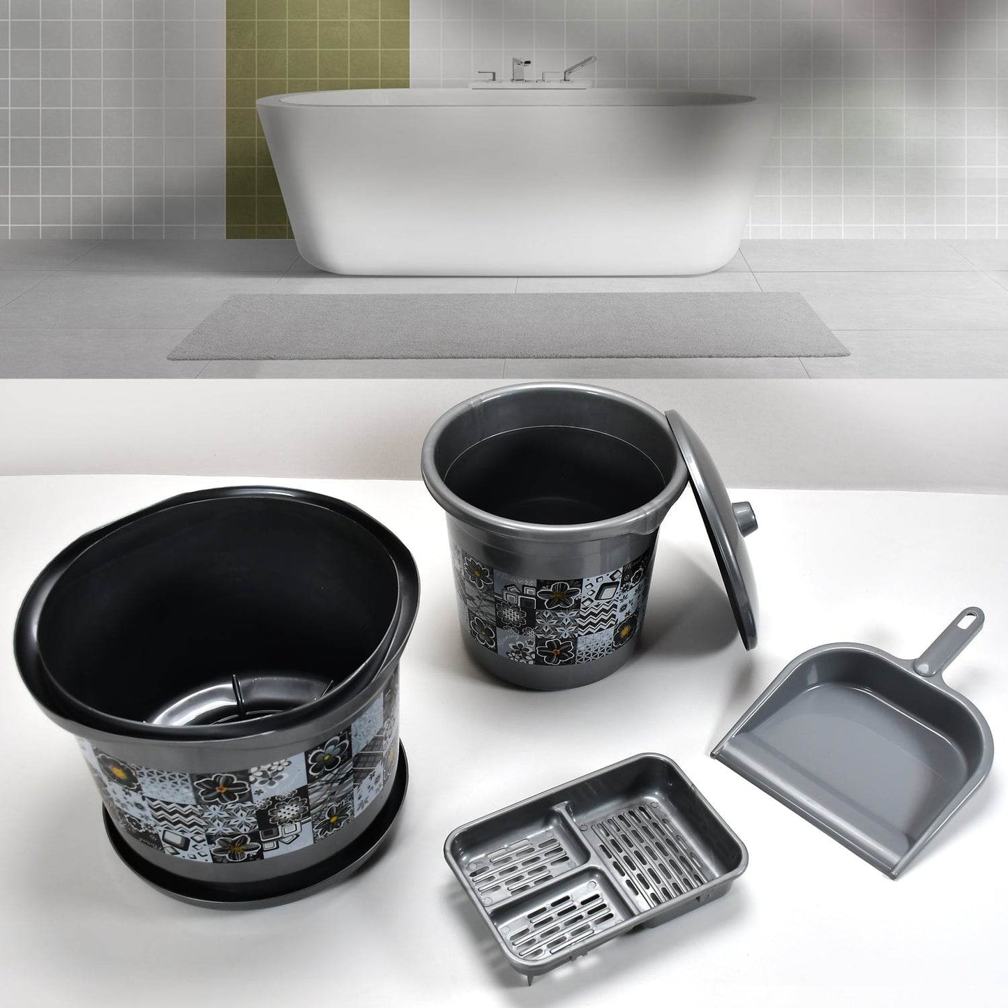 Large Capacity Plastic Bathroom Set of 7Pieces (1pc Big Tub, 1pc bucket,1pc , 1pc Mug, 1pc Soap Case, 1pc , 1pc Stool) - Gadgetspiremart