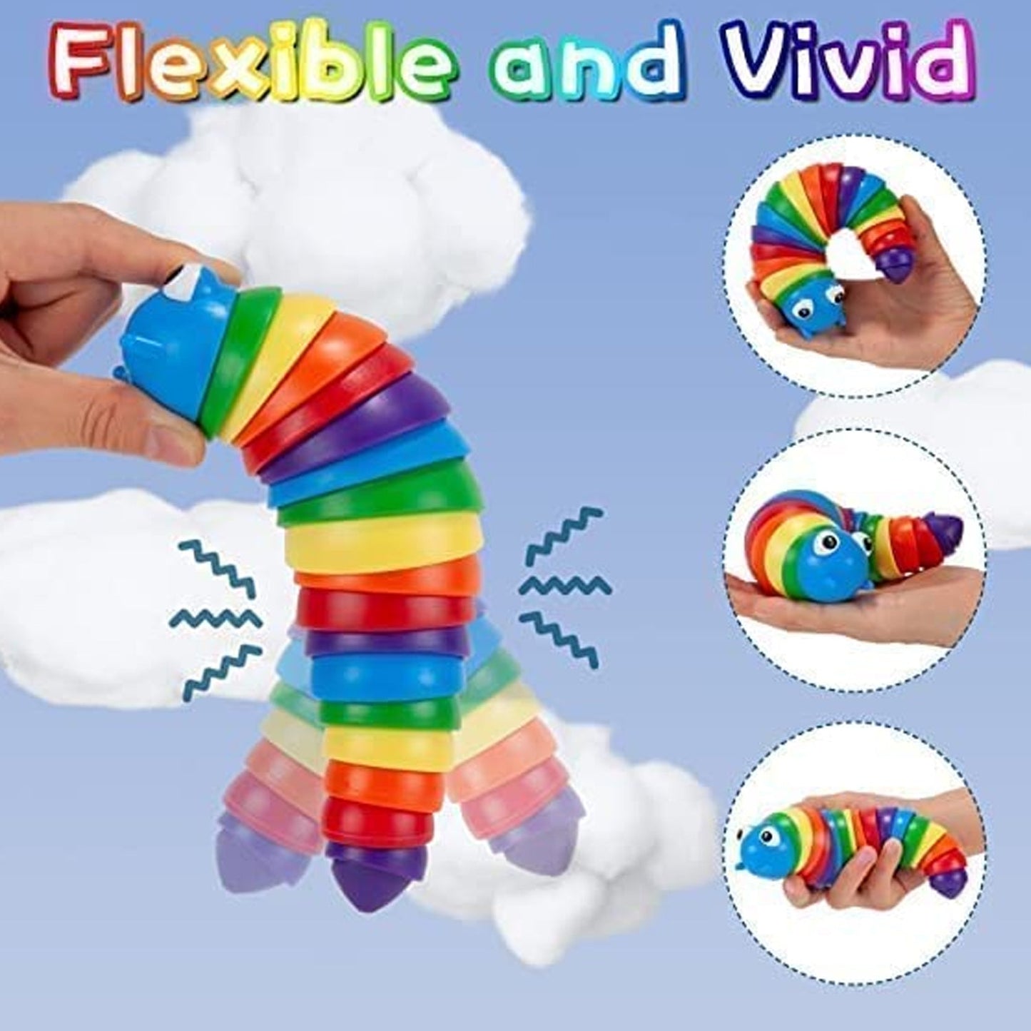 3D Rainbow Color Plastic Slug Fidget Toys (1 Pc)