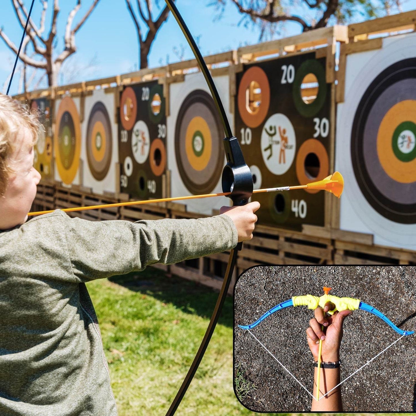 Plastic Archery Bow and Arrow Toy Set with single knife and 3pc Arrow and Target Board, - Gadgetspiremart