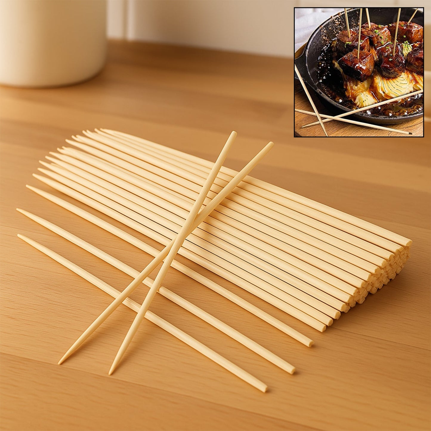 Natural Bamboo Wooden Skewers / BBQ Sticks for Barbeque and Grilling