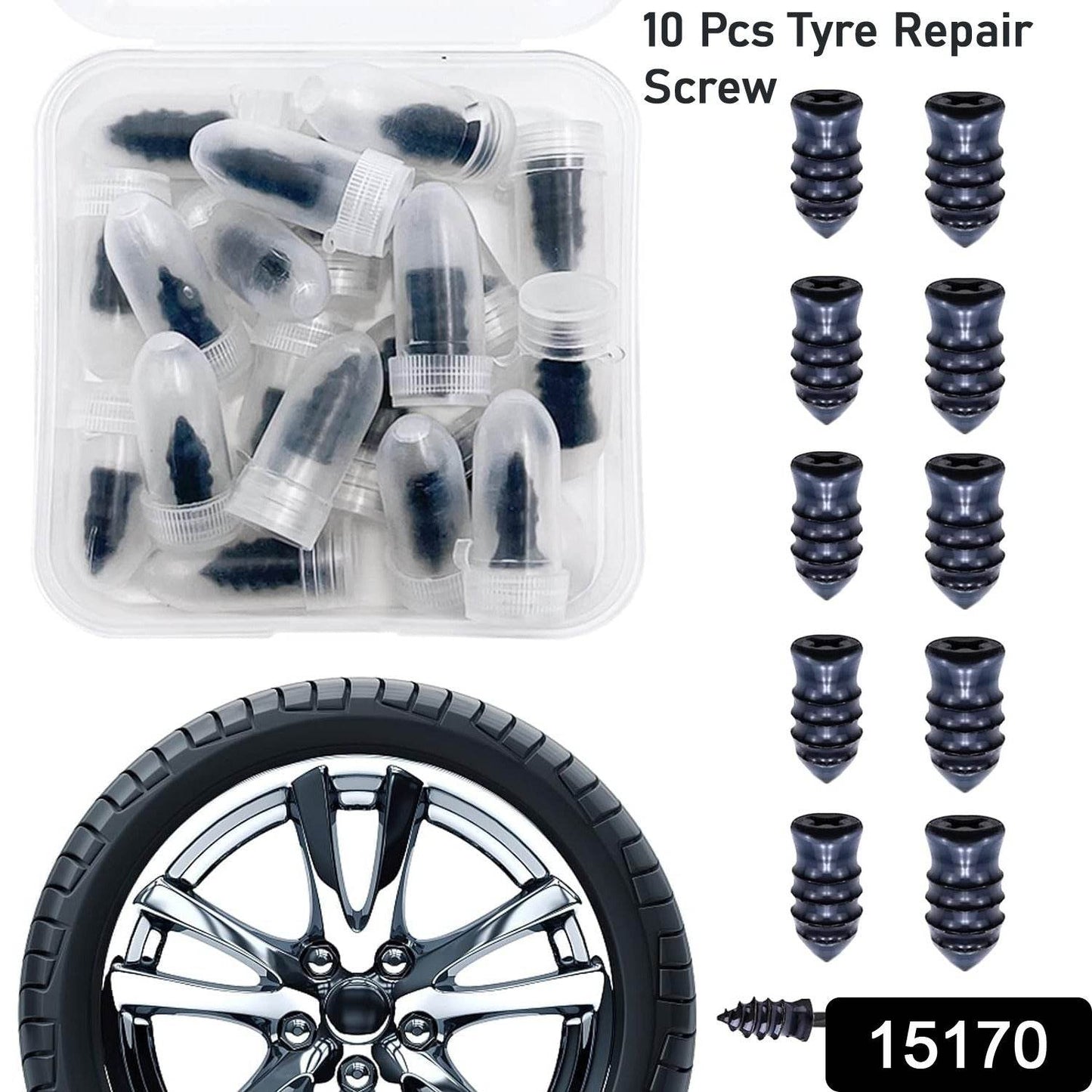 Tire Repair Rubber Nail Car Tire Repair Nails Tire Repair Rubber Screws, Black (10 Pcs Set) - Gadgetspiremart