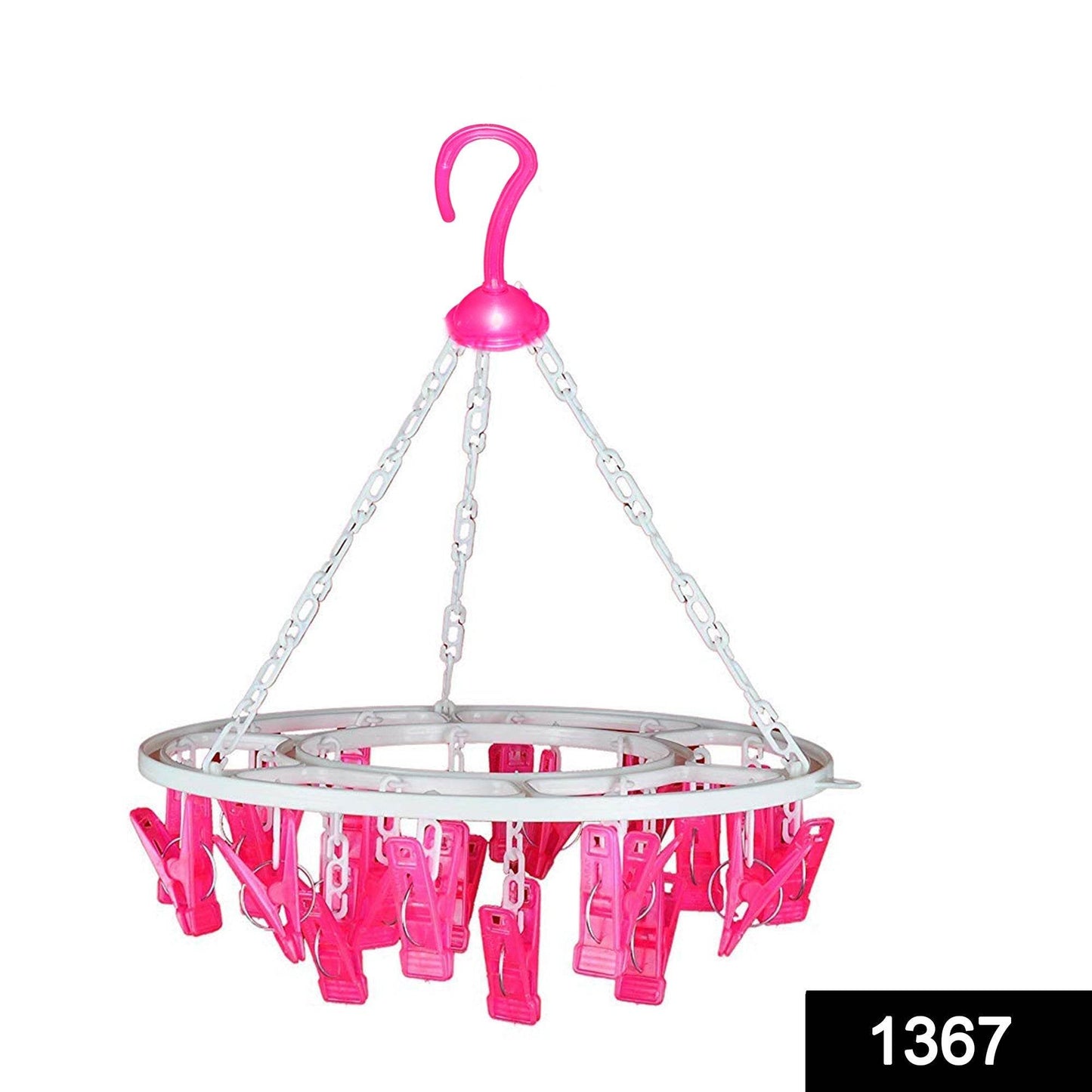Plastic Round Cloth Drying Stand Hanger with 24 Clips (Multicolour) - Gadgetspiremart