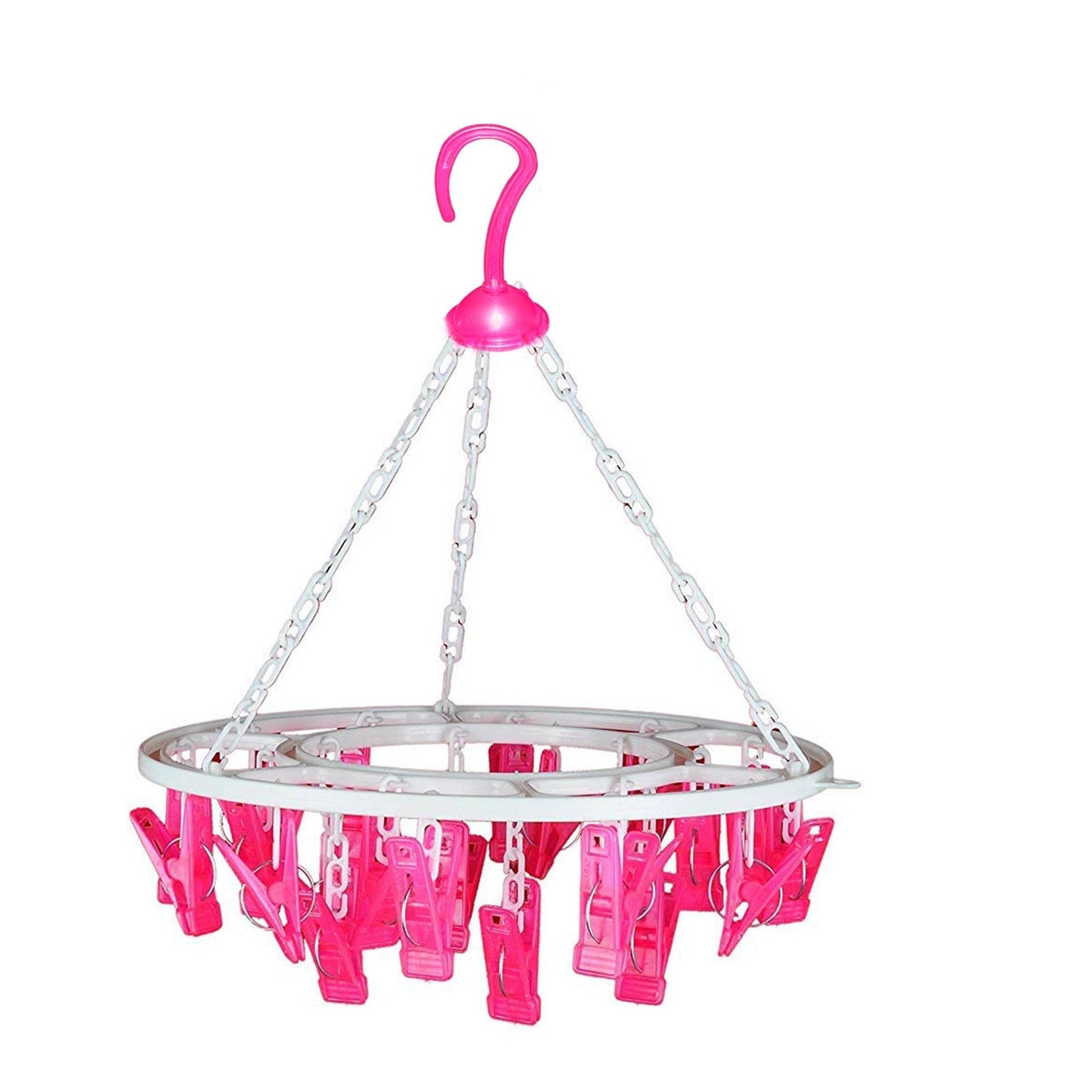 Plastic Round Cloth Drying Stand Hanger with 24 Clips (Multicolour) - Gadgetspiremart
