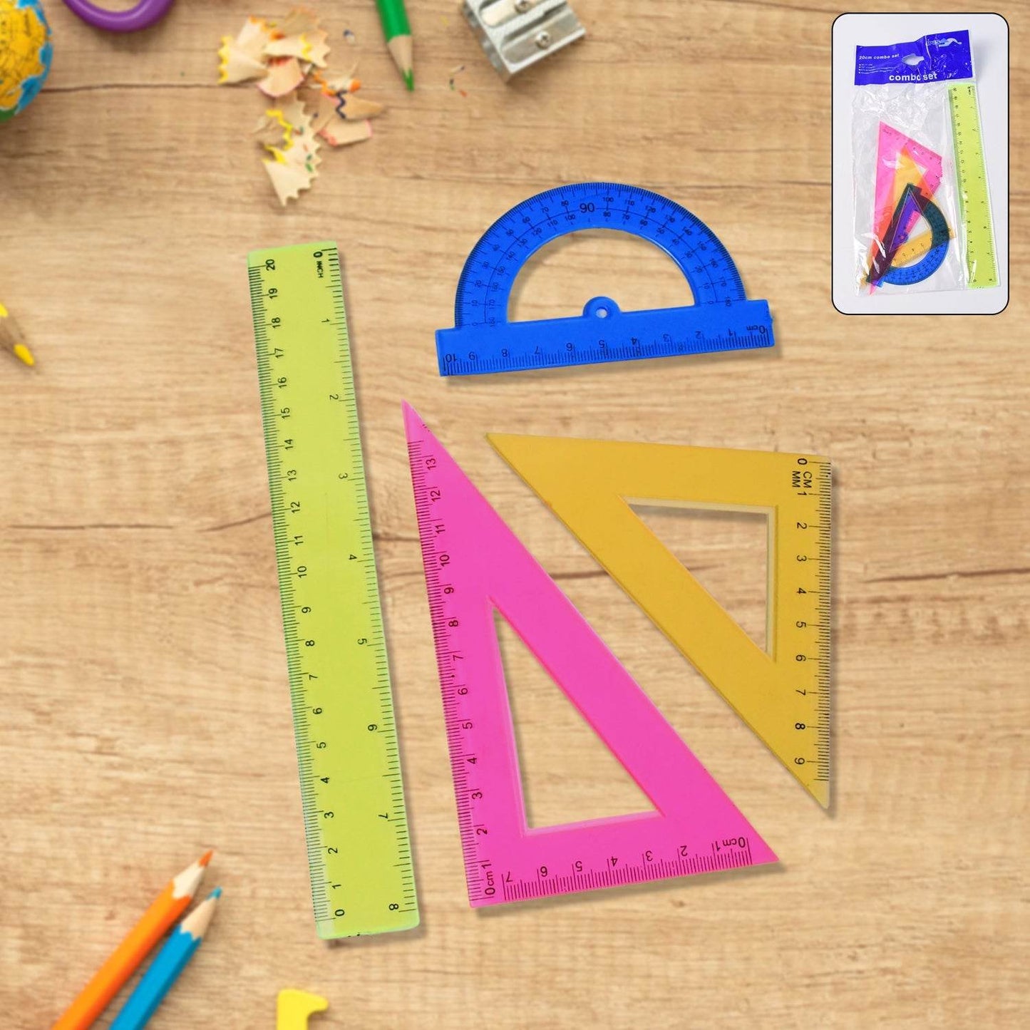4-Piece Geometry Set, Triangle Ruler Protractor Straight Ruler - Gadgetspiremart