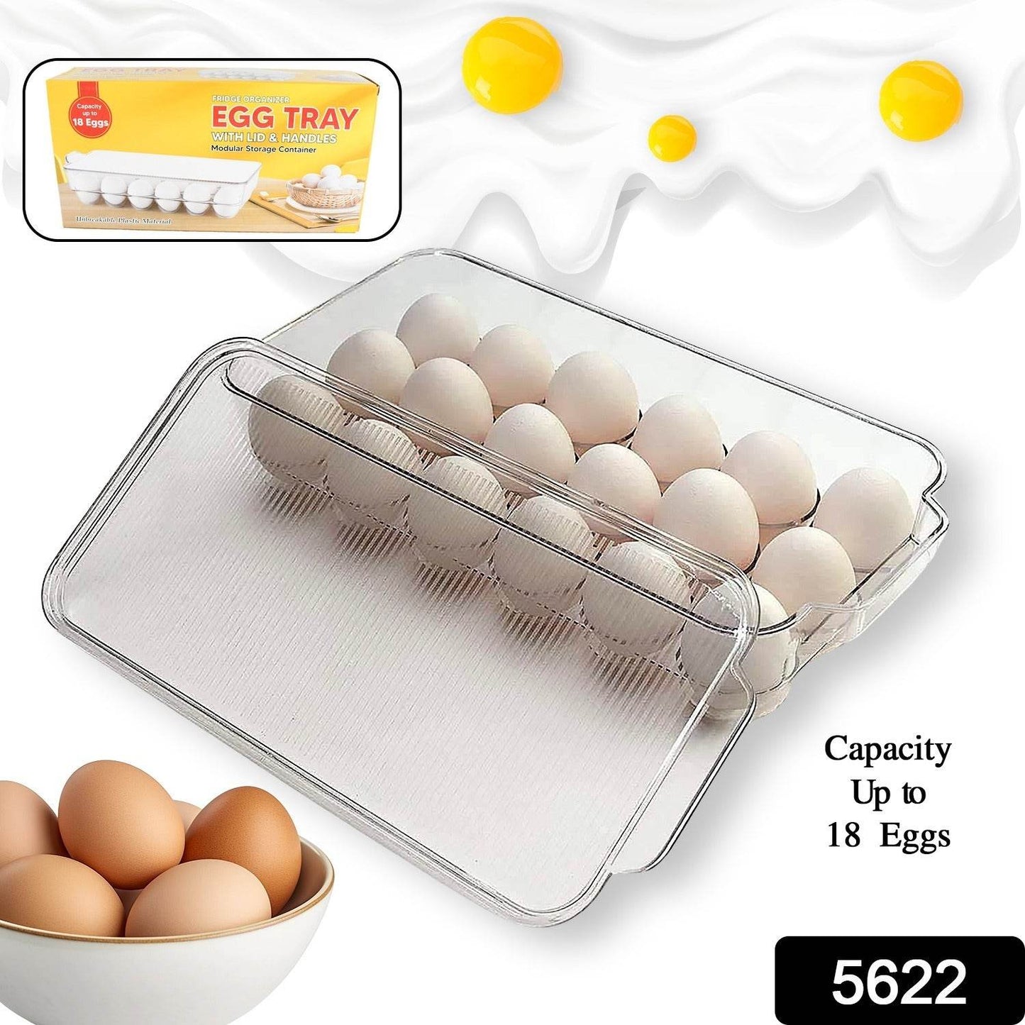 Plastic 18 Cavity Egg Storage Box Or Egg Trays For Refrigerator With Lid & Handles High Quality, Rectangular Egg Tray Box For 18 Egg (1 Pc) - Gadgetspiremart