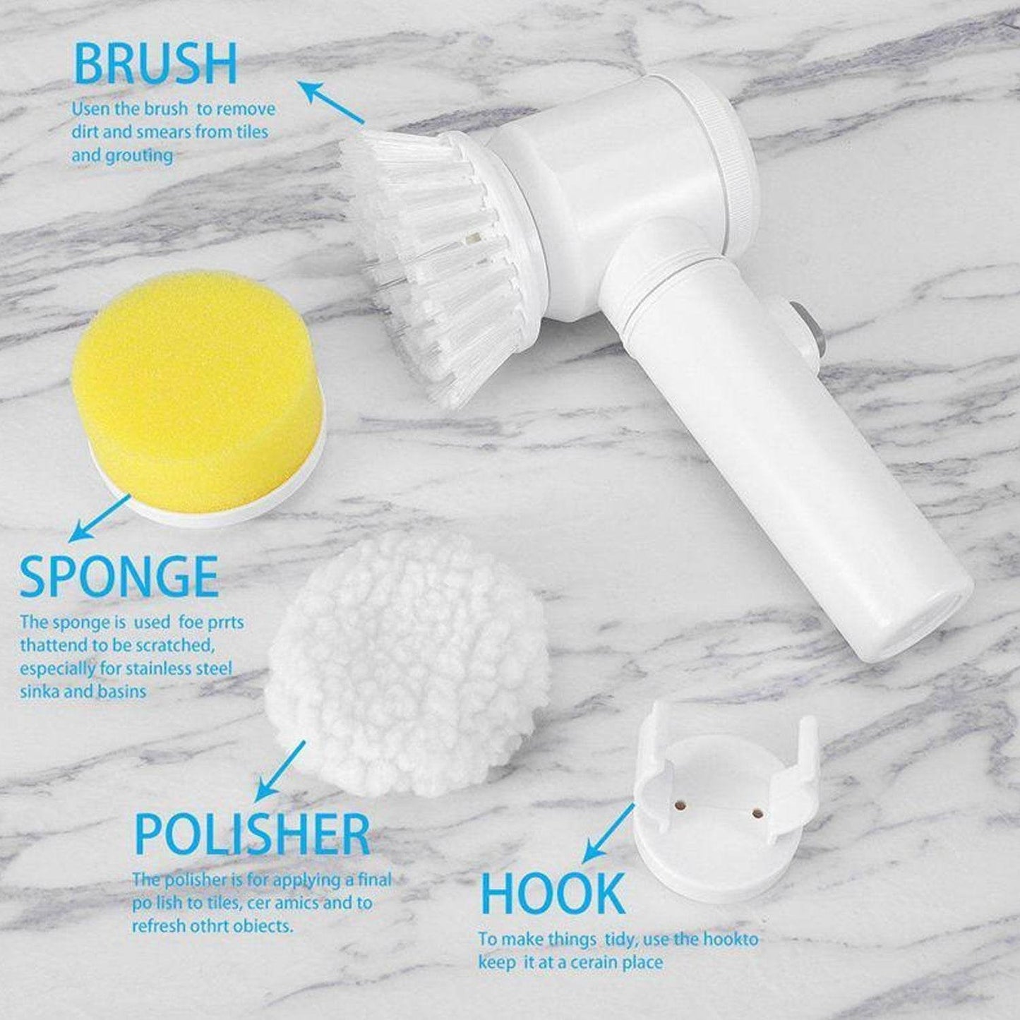 5in1 Home Kitchen Electric Cleaning Brush, Electric Spin Scrubber - Gadgetspiremart