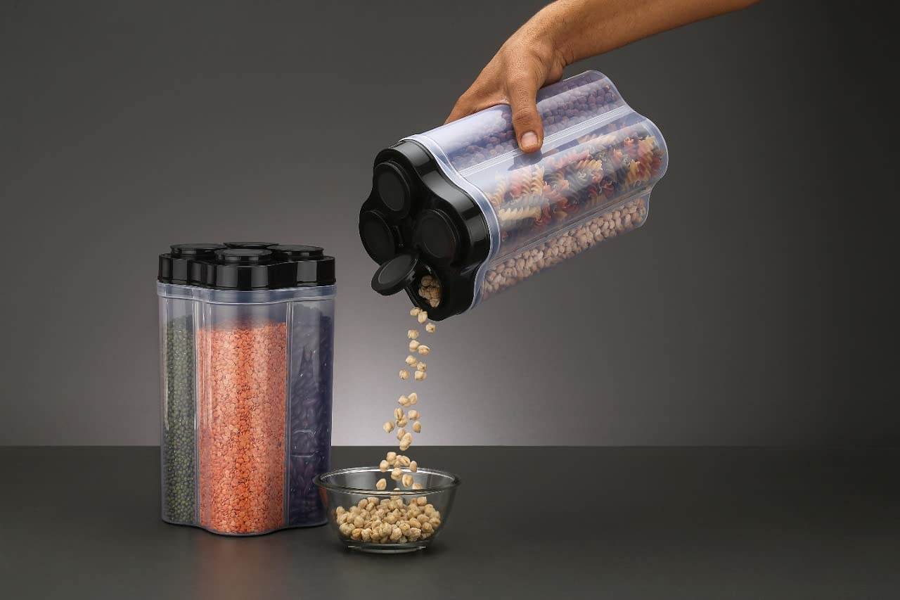 Plastic Lock Food Storage 4 Section Container Jar for Grocery, Fridge Container. - Gadgetspiremart
