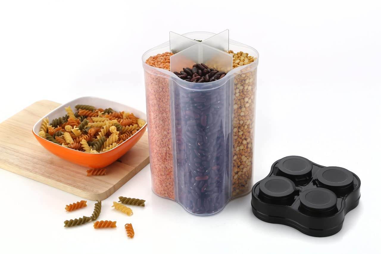 Plastic Lock Food Storage 4 Section Container Jar for Grocery, Fridge Container. - Gadgetspiremart