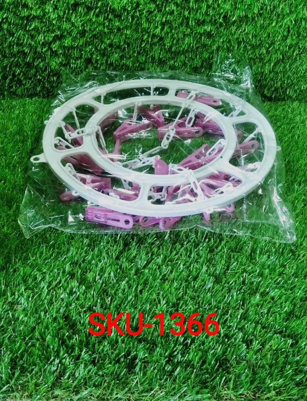 Plastic Round Cloth Drying Stand Hanger with 18 Clips (Multicolour) - Gadgetspiremart