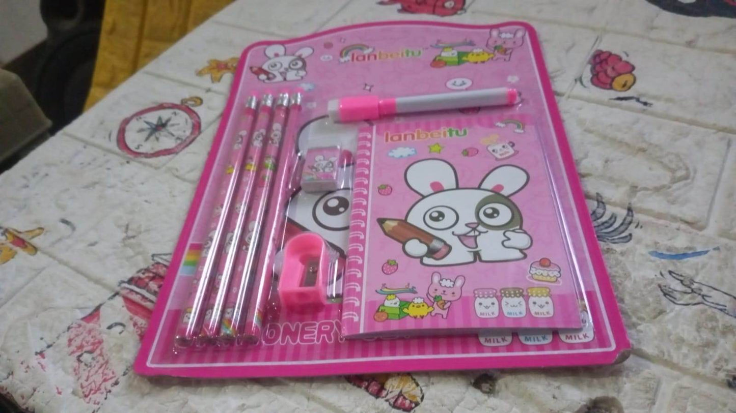 Kids' Stationery Kit: Wooden Pencils, Sharpener, Eraser, Diary (8 Pc Set) - Gadgetspiremart