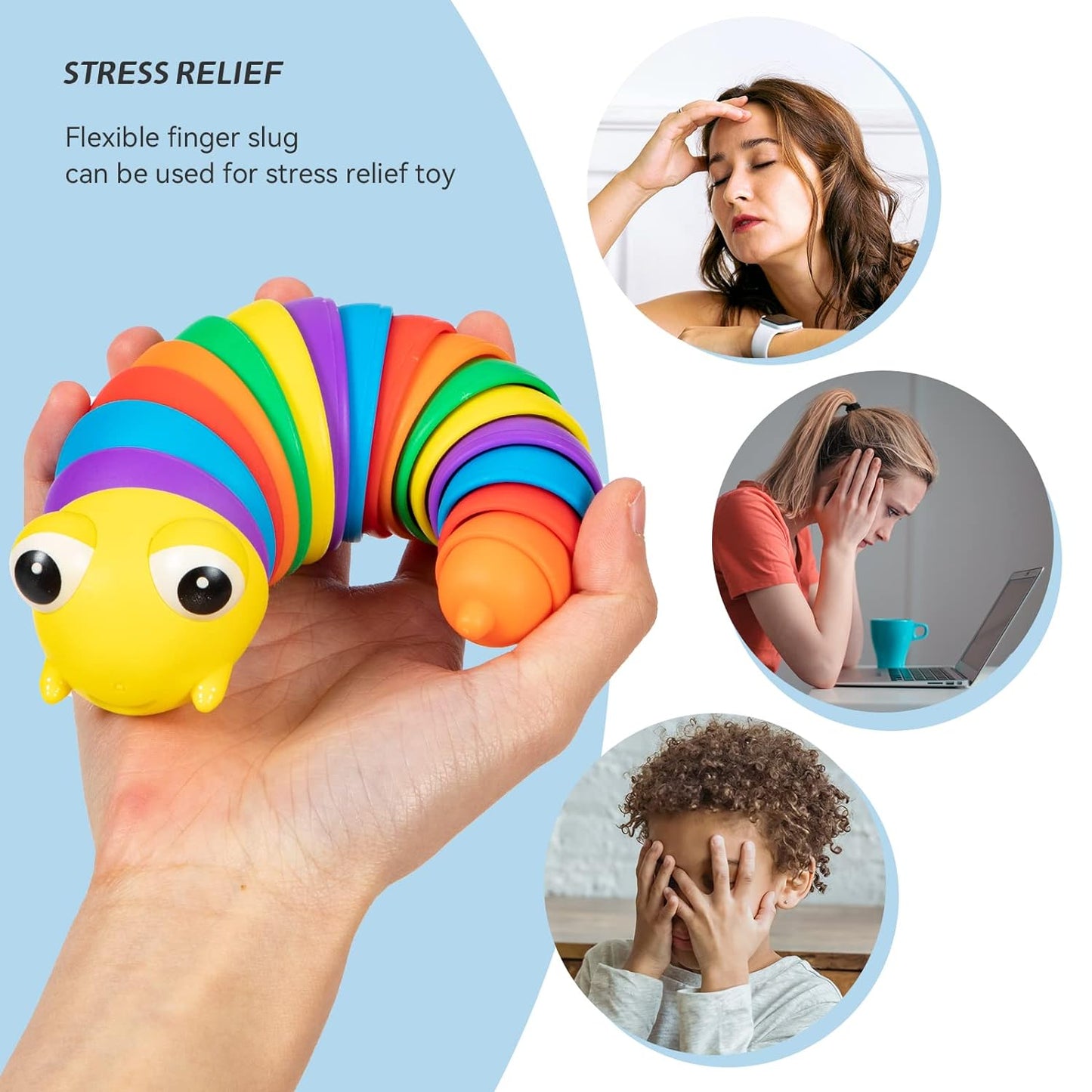 3D Rainbow Color Plastic Slug Fidget Toys (1 Pc)