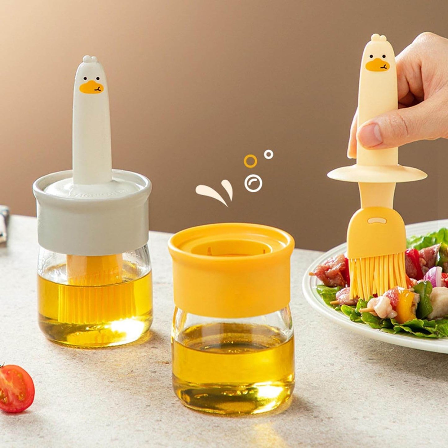 Plastic 2 in 1 Oil Dispenser Bottle with Silicone Basting Brush (1 Set) - Gadgetspiremart