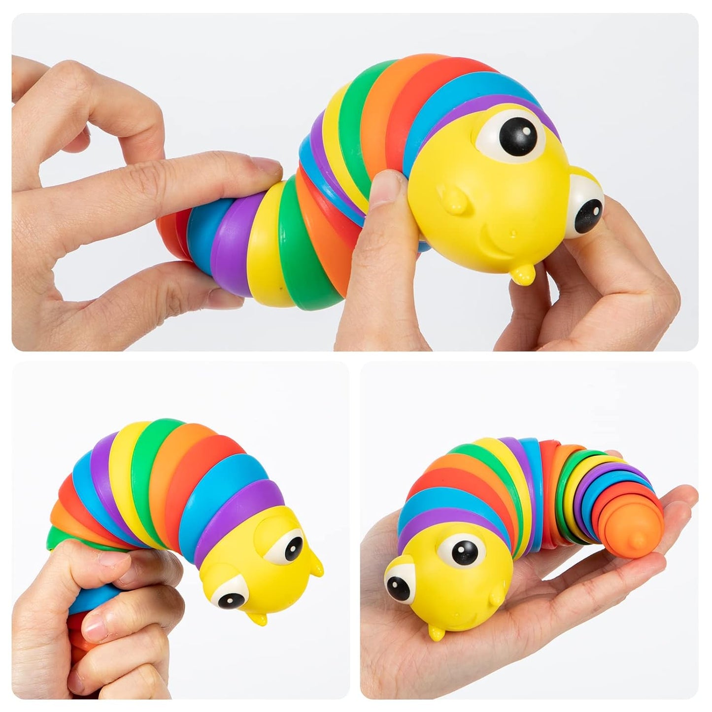3D Rainbow Color Plastic Slug Fidget Toys (1 Pc)