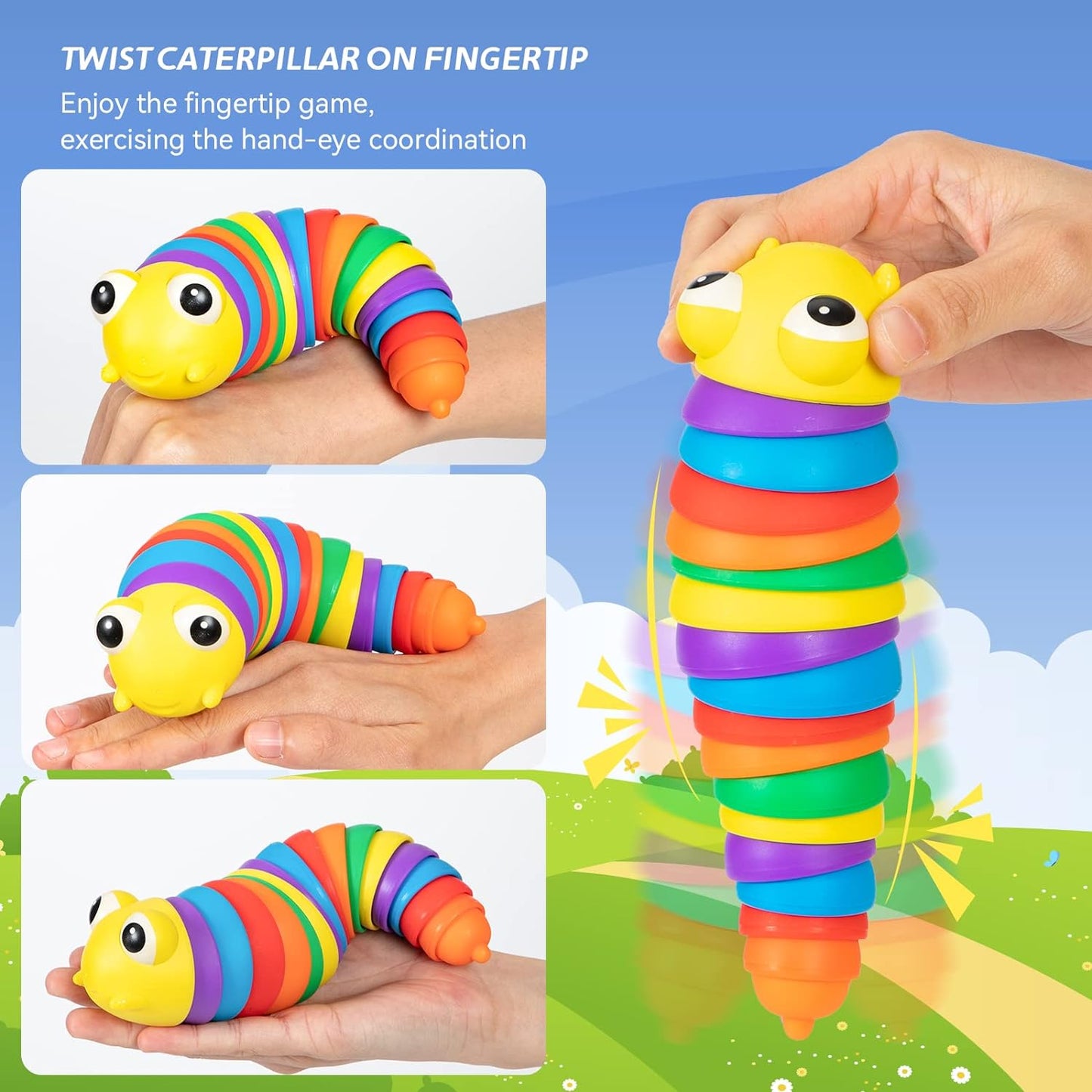 3D Rainbow Color Plastic Slug Fidget Toys (1 Pc)