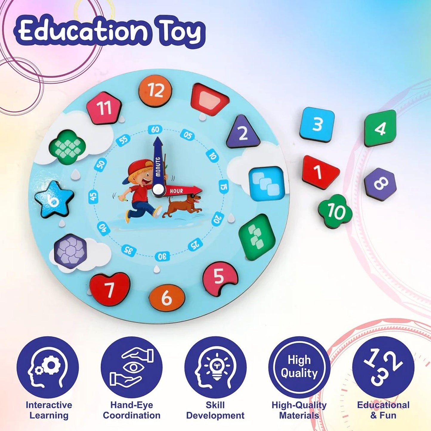 Montessori Style Wooden Clock Toy