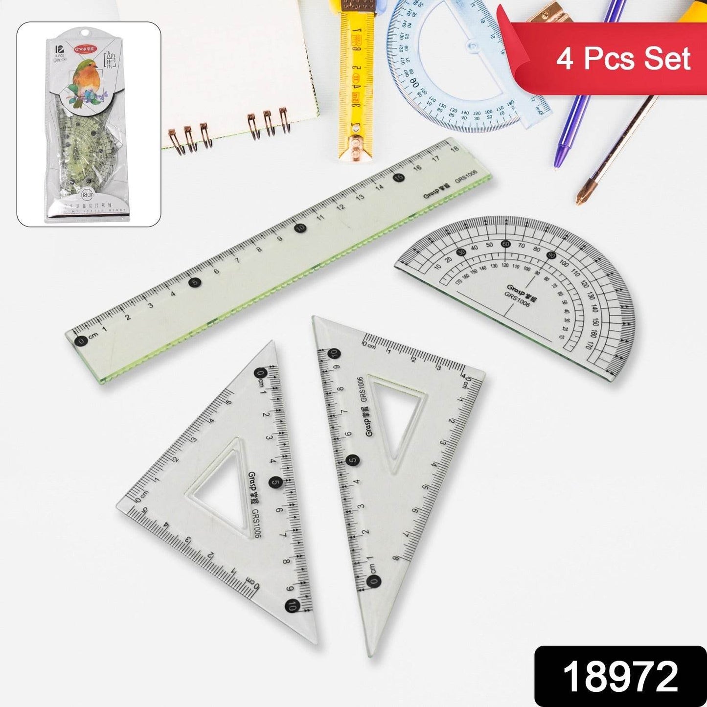 4-Piece Geometry Set, Triangle Ruler Protractor Straight Ruler - Gadgetspiremart